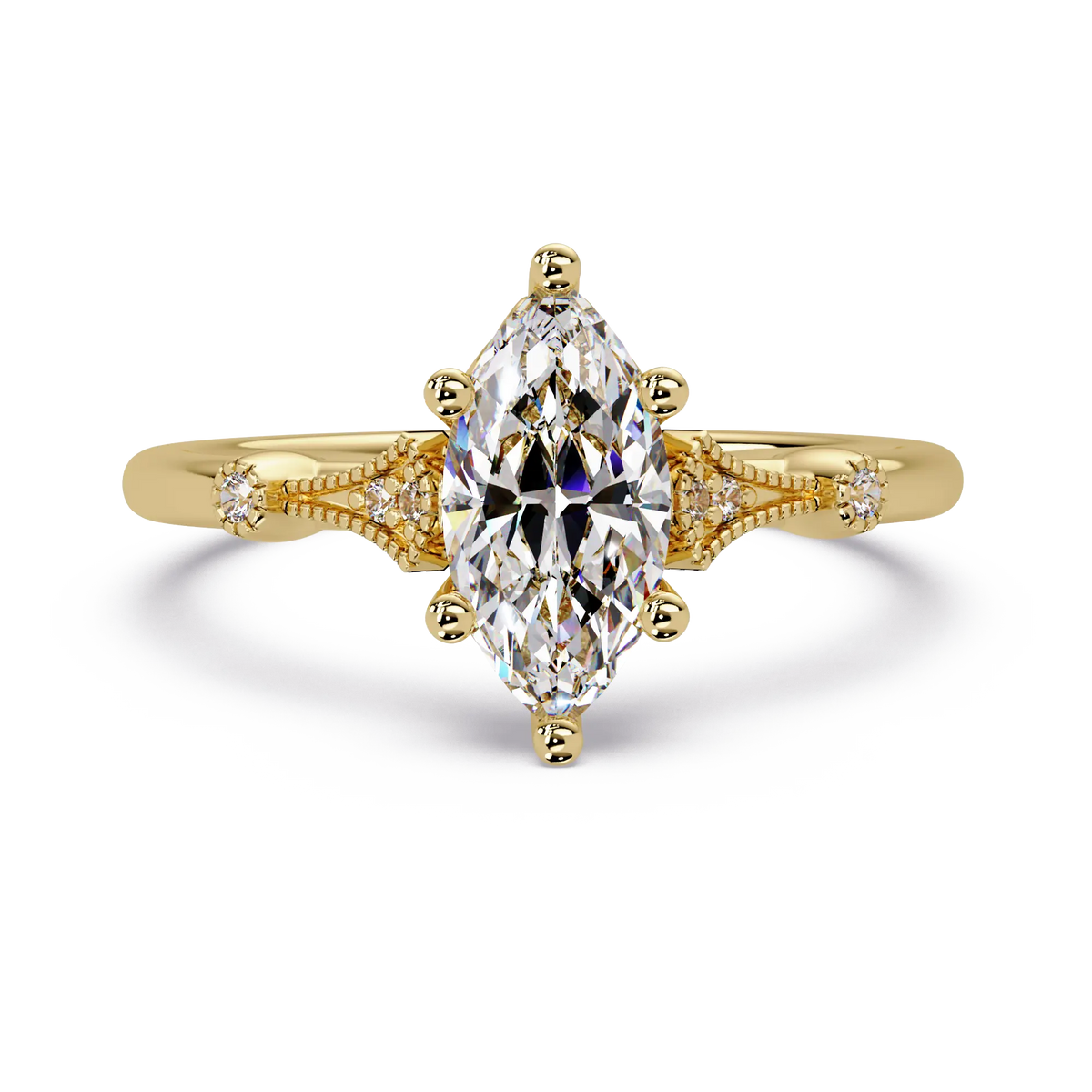 Marquise Cut Lab Grown Diamond Engagement Ring with Vintage Accent Details