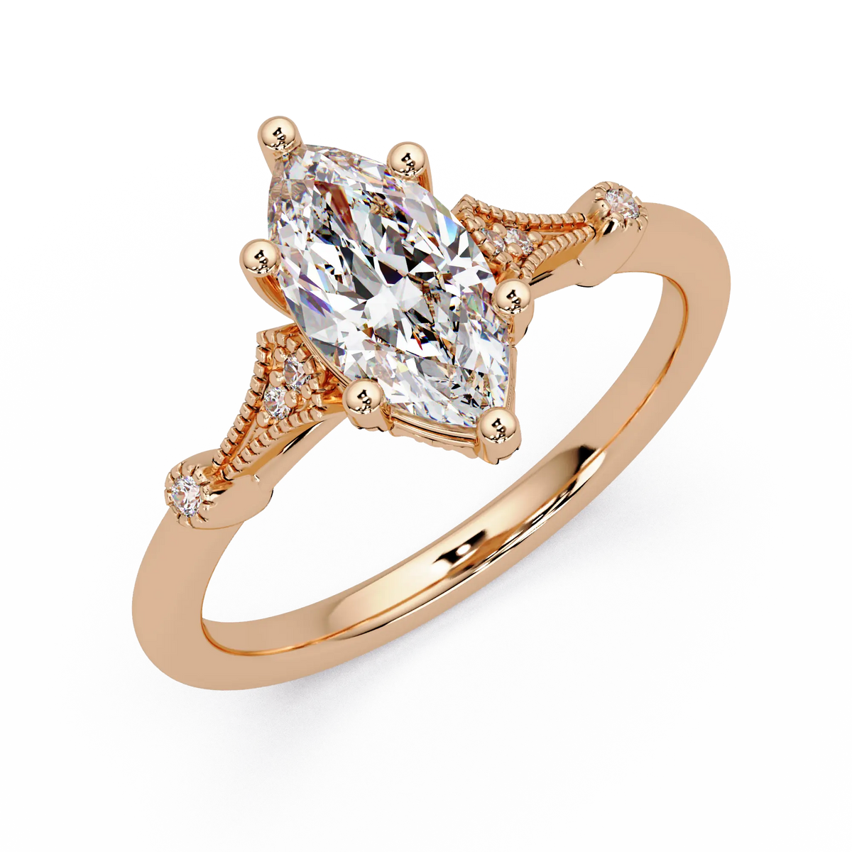 Marquise Cut Lab Grown Diamond Engagement Ring with Vintage Accent Details