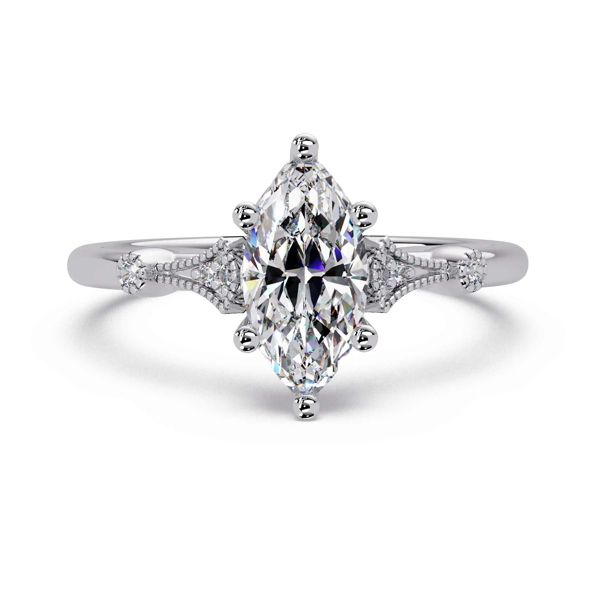 Marquise Cut Lab Grown Diamond Engagement Ring with Vintage Accent Details