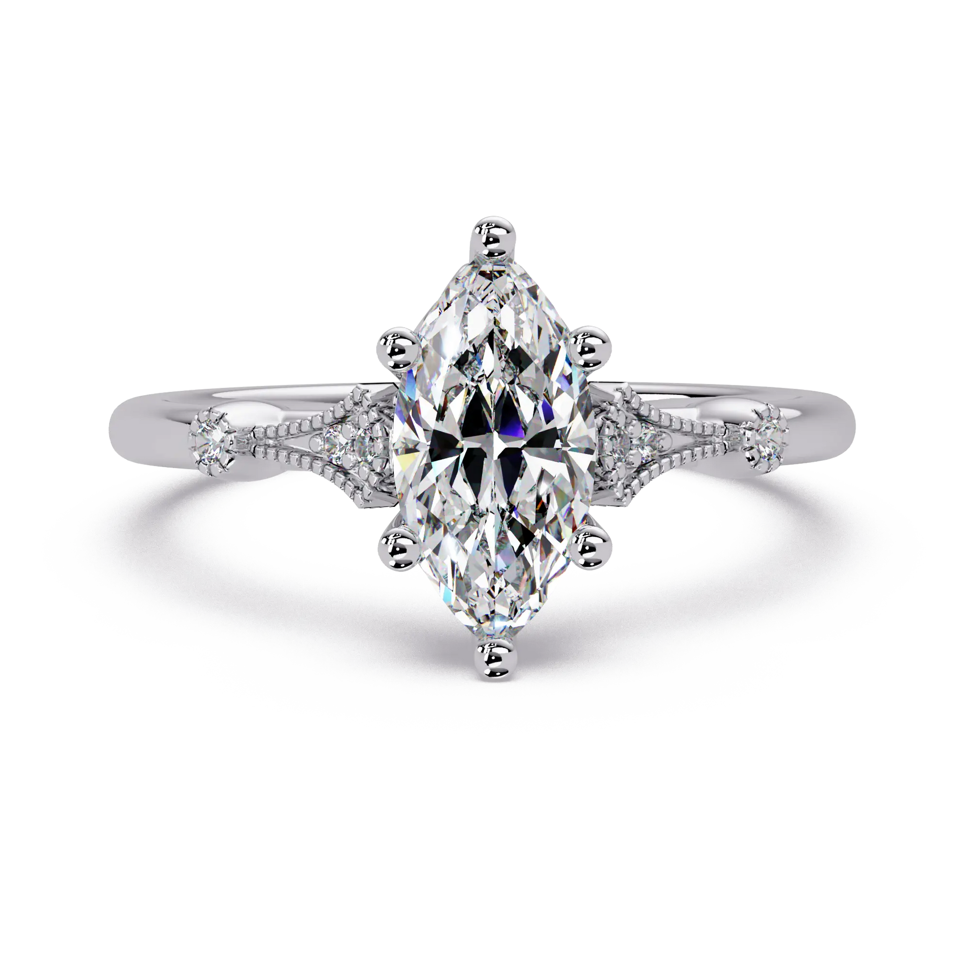 Marquise Cut Lab Grown Diamond Engagement Ring with Vintage Accent Details
