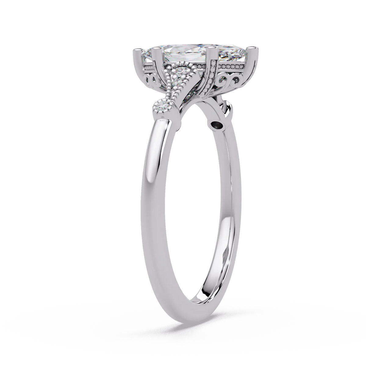 Marquise Cut Lab Grown Diamond Engagement Ring with Vintage Accent Details
