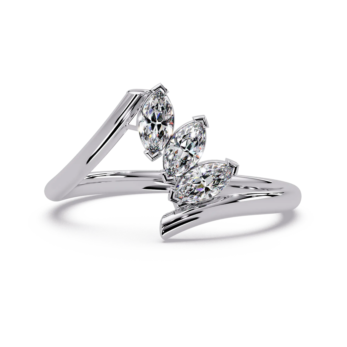 Round Lab Grown Diamond Chevron Wedding Band & Curved Marquise Accent Stackable Ring
