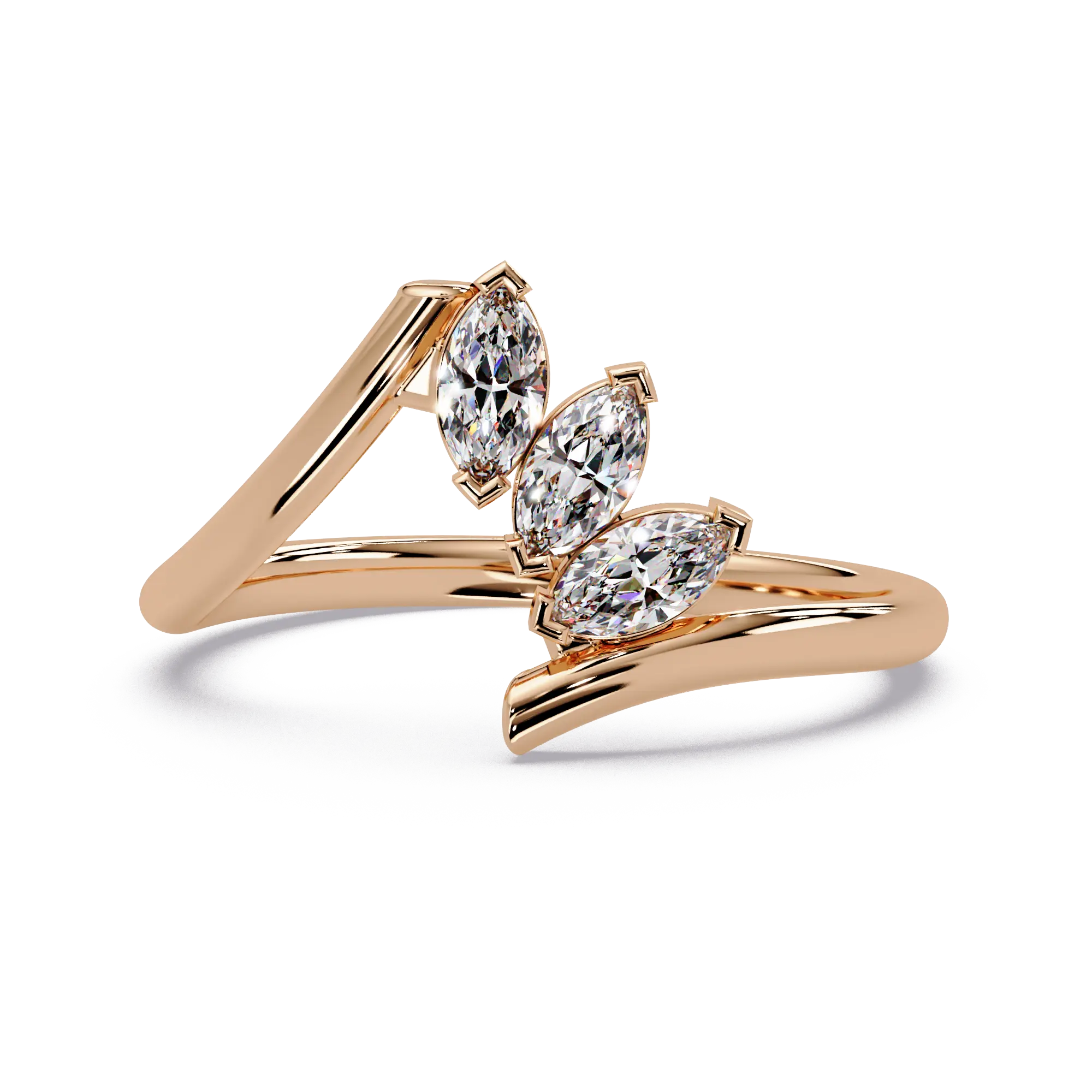 Round Lab Grown Diamond Chevron Wedding Band & Curved Marquise Accent Stackable Ring