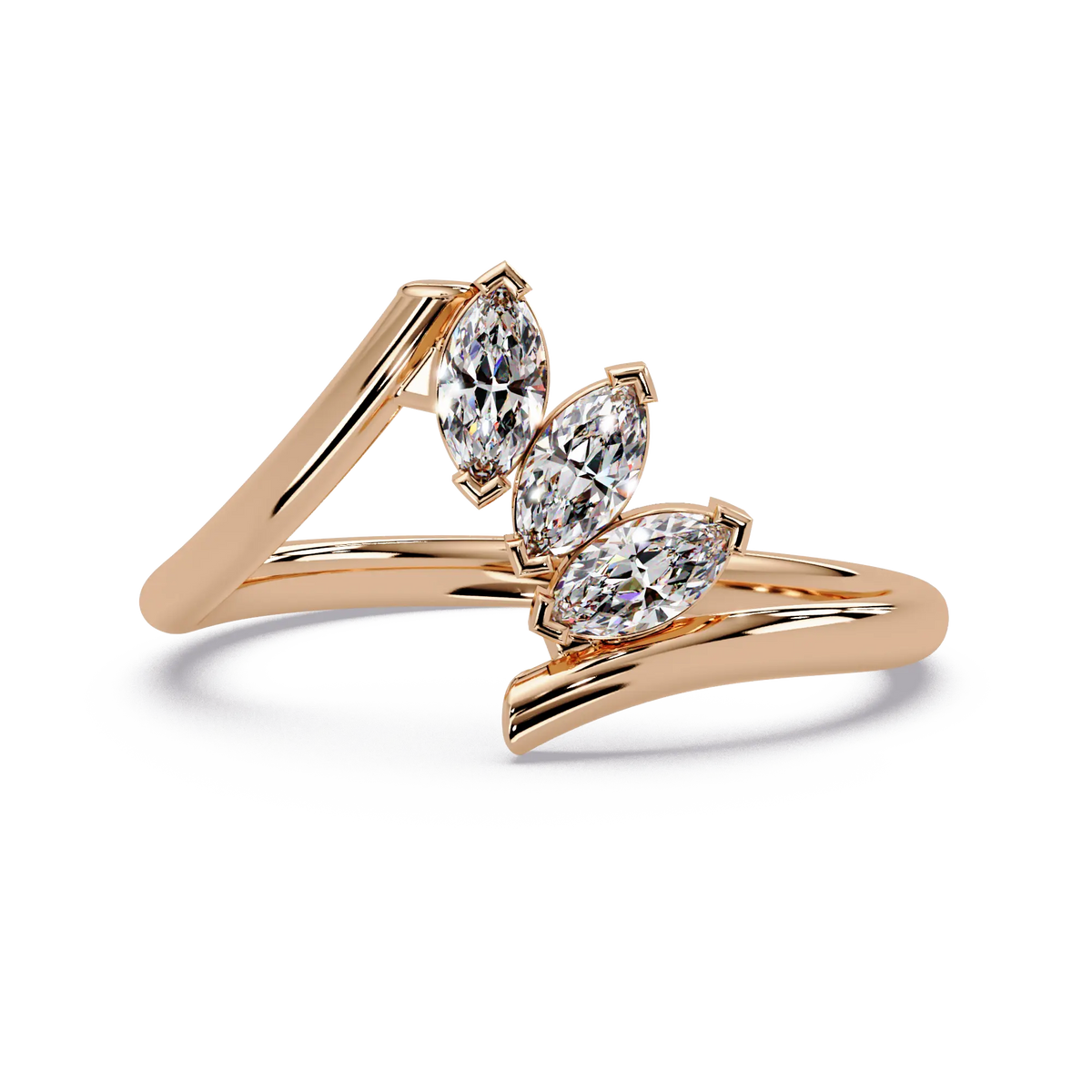 Round Lab Grown Diamond Chevron Wedding Band & Curved Marquise Accent Stackable Ring