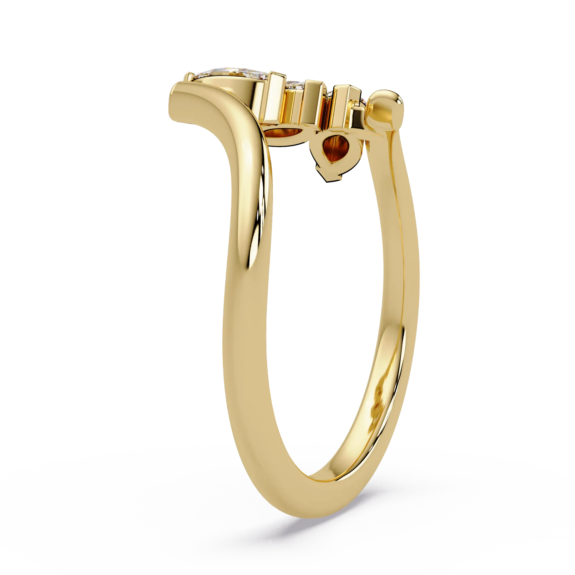 Round Lab Grown Diamond Chevron Wedding Band & Curved Marquise Accent Stackable Ring