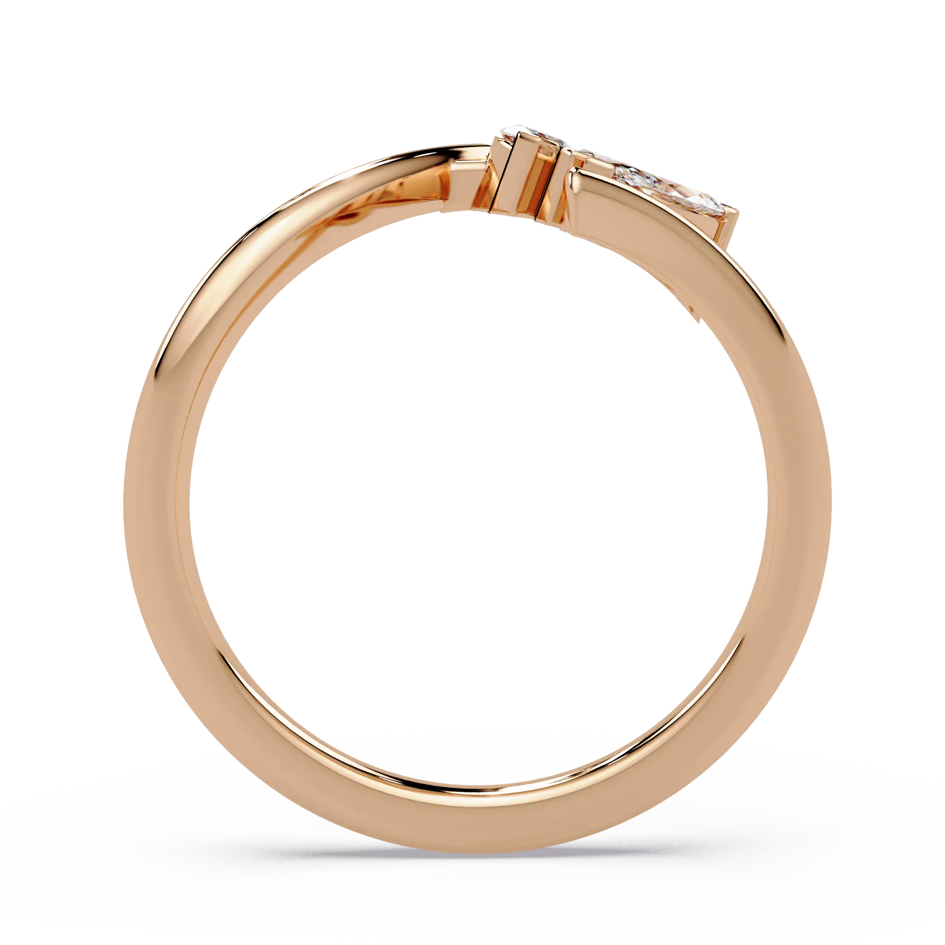 Round Lab Grown Diamond Chevron Wedding Band & Curved Marquise Accent Stackable Ring