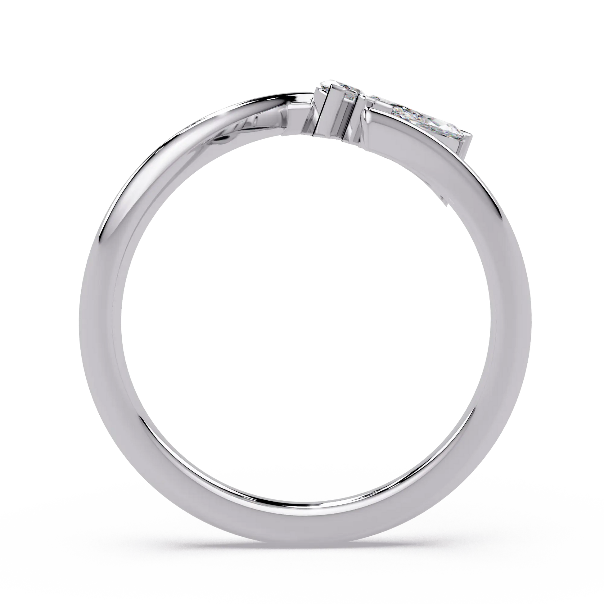 Round Lab Grown Diamond Chevron Wedding Band & Curved Marquise Accent Stackable Ring