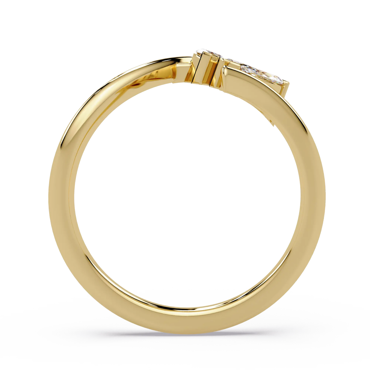 Round Lab Grown Diamond Chevron Wedding Band & Curved Marquise Accent Stackable Ring