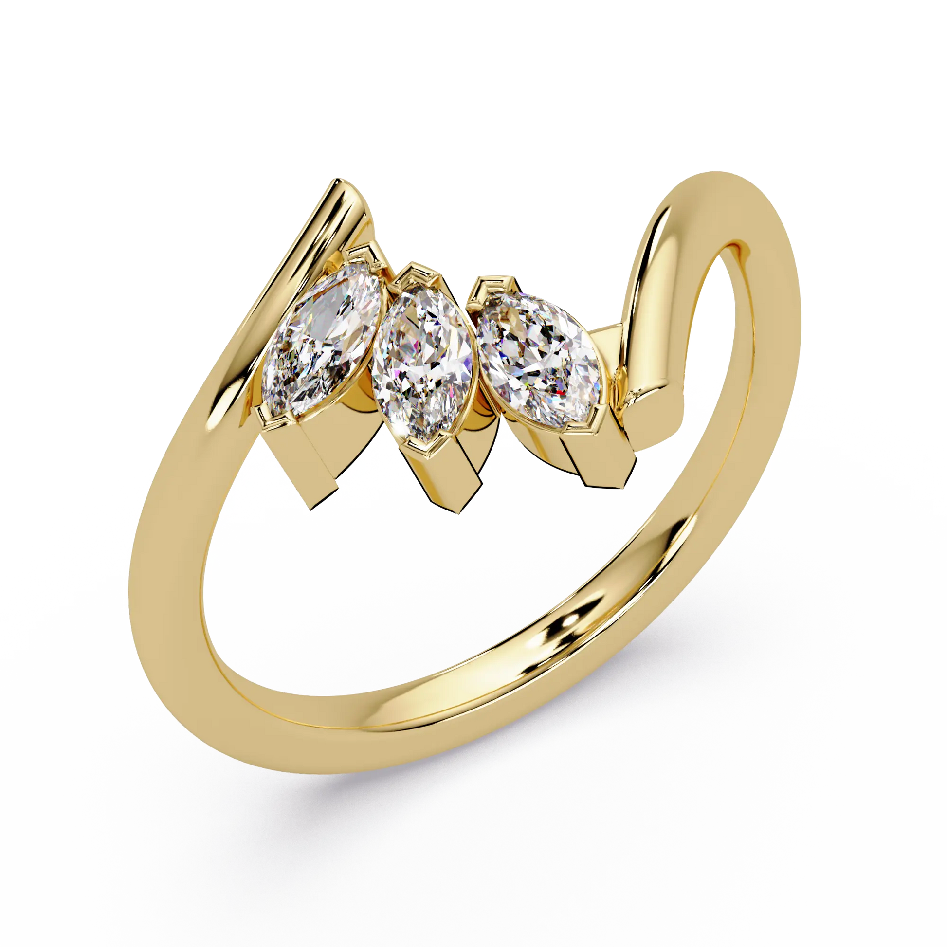 Round Lab Grown Diamond Chevron Wedding Band & Curved Marquise Accent Stackable Ring