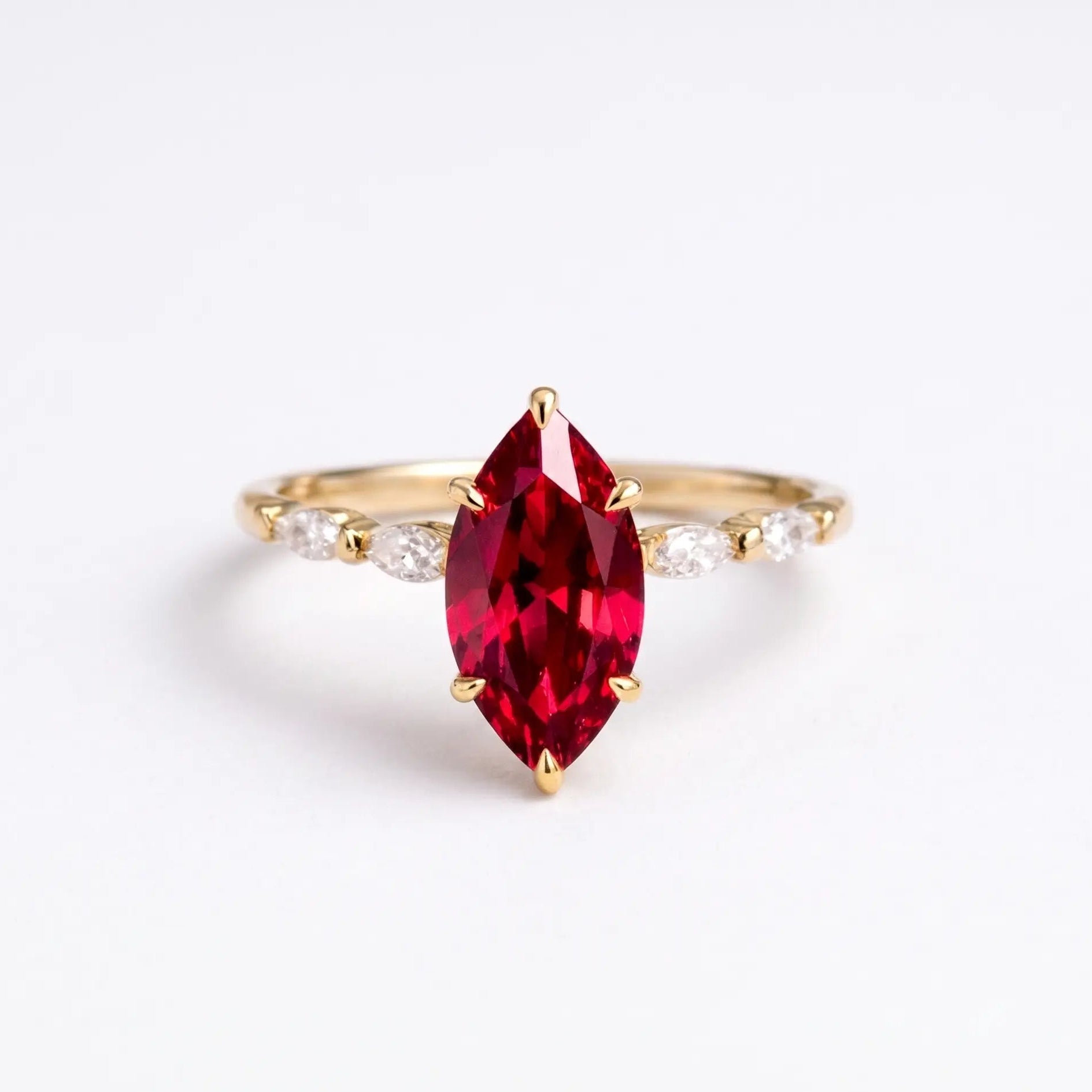 Marquise Red Ruby Ring, Ruby Engagement Ring, Diamond Accent Ring, Vintage Inspired Ruby Ring, Marquise Gemstone Ring, Fine Jewelry