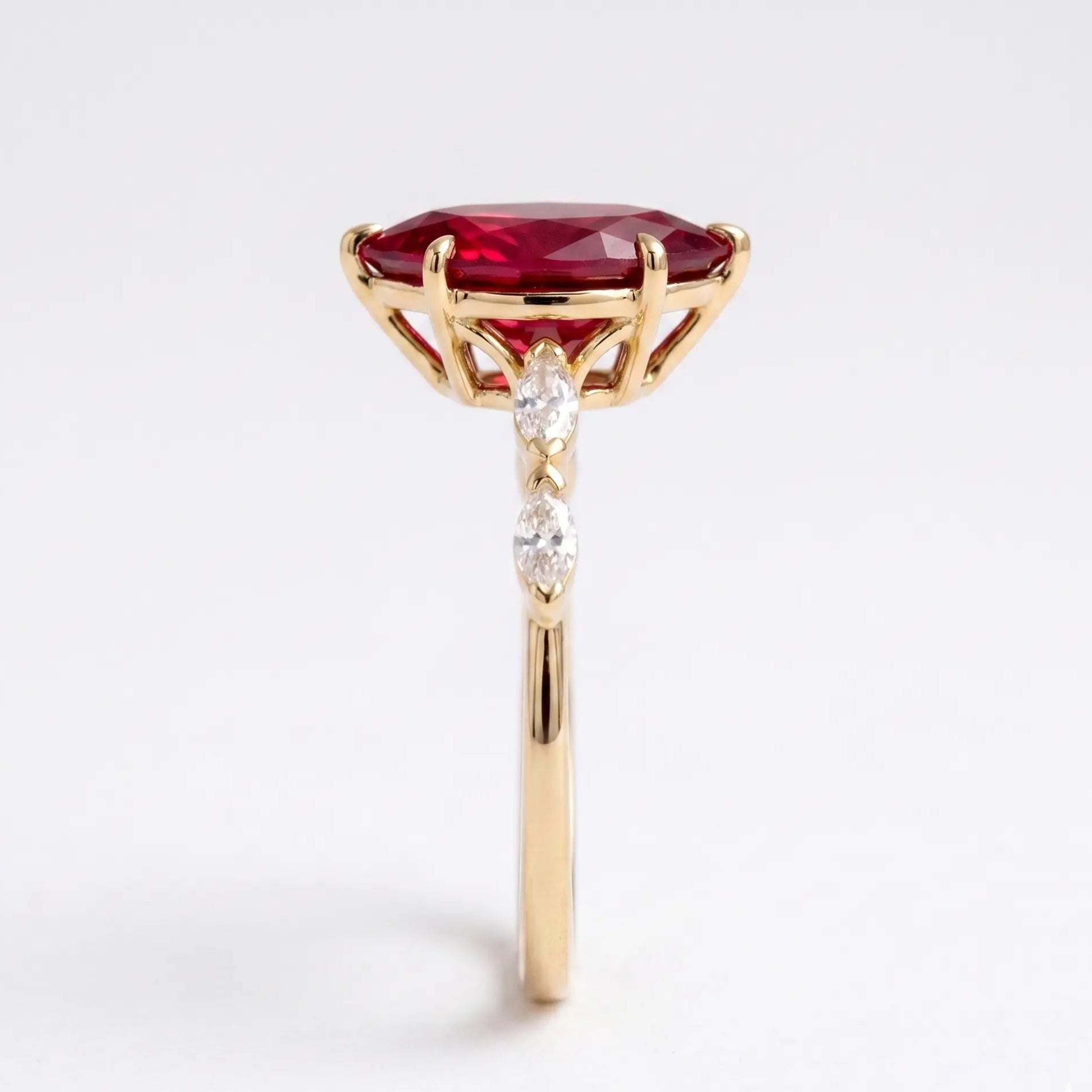 Marquise Red Ruby Ring, Ruby Engagement Ring, Diamond Accent Ring, Vintage Inspired Ruby Ring, Marquise Gemstone Ring, Fine Jewelry