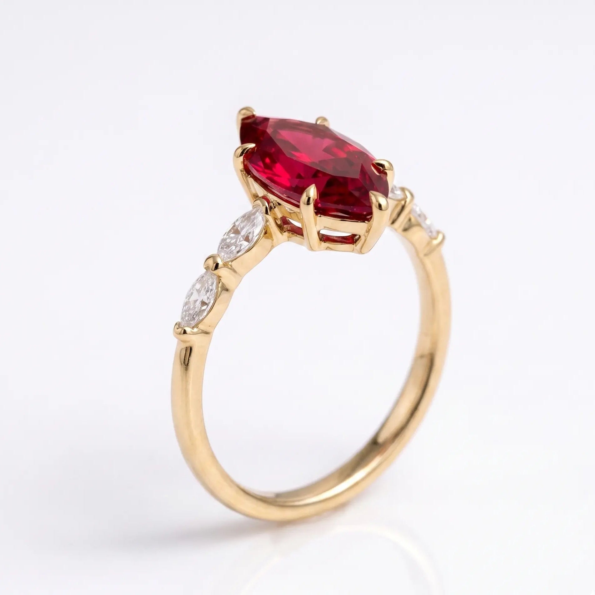 Marquise Red Ruby Ring, Ruby Engagement Ring, Diamond Accent Ring, Vintage Inspired Ruby Ring, Marquise Gemstone Ring, Fine Jewelry