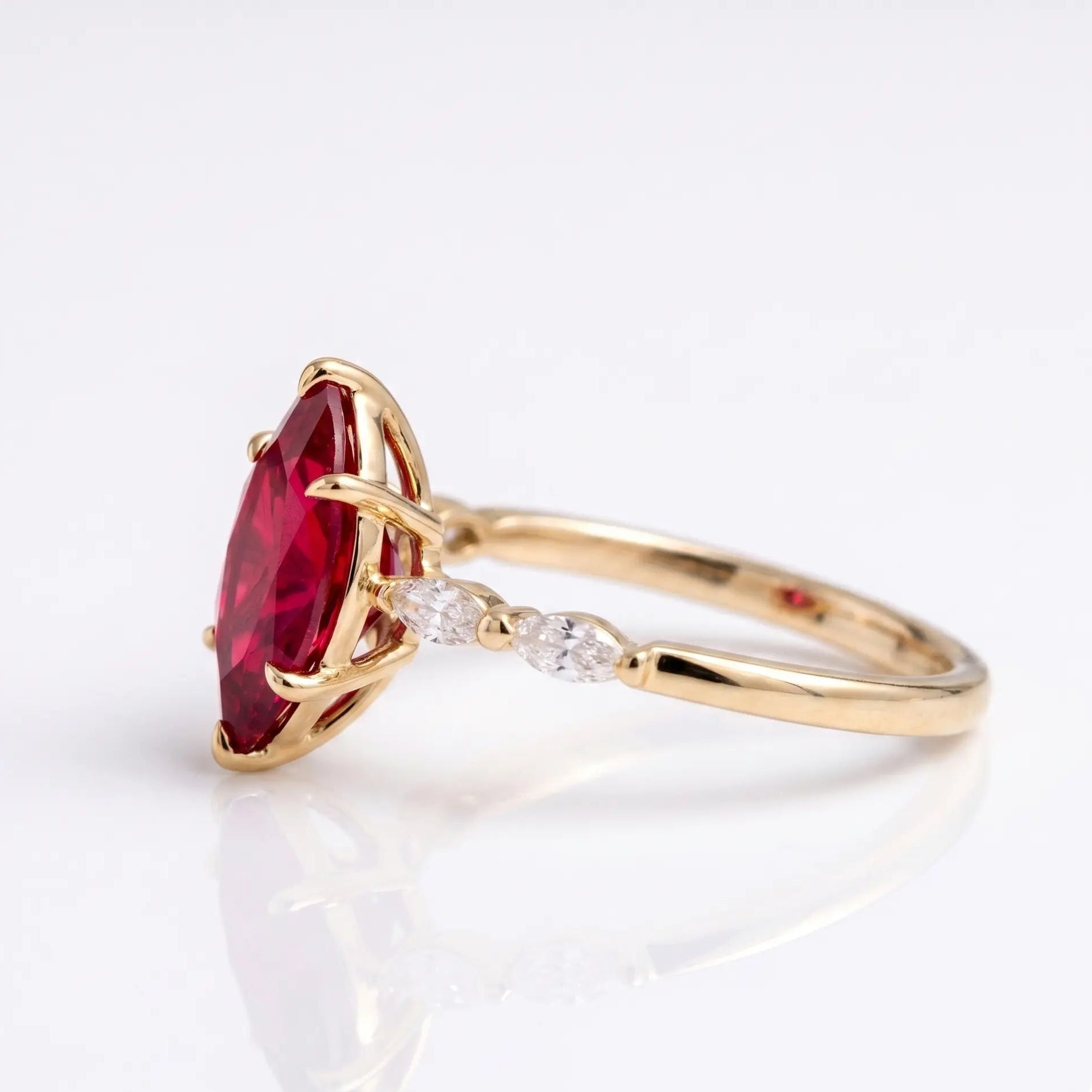 Marquise Red Ruby Ring, Ruby Engagement Ring, Diamond Accent Ring, Vintage Inspired Ruby Ring, Marquise Gemstone Ring, Fine Jewelry