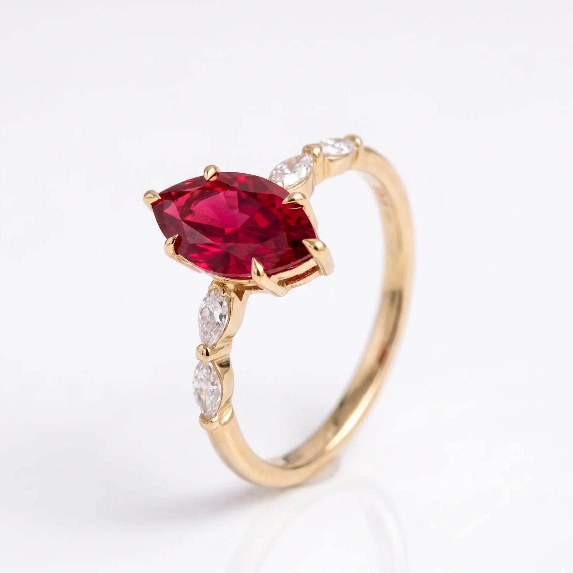 Marquise Red Ruby Ring, Ruby Engagement Ring, Diamond Accent Ring, Vintage Inspired Ruby Ring, Marquise Gemstone Ring, Fine Jewelry