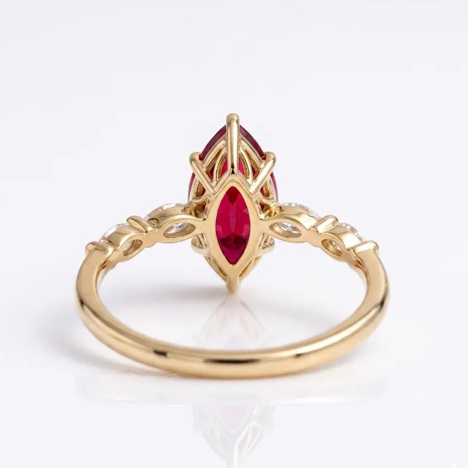 Marquise Red Ruby Ring, Ruby Engagement Ring, Diamond Accent Ring, Vintage Inspired Ruby Ring, Marquise Gemstone Ring, Fine Jewelry