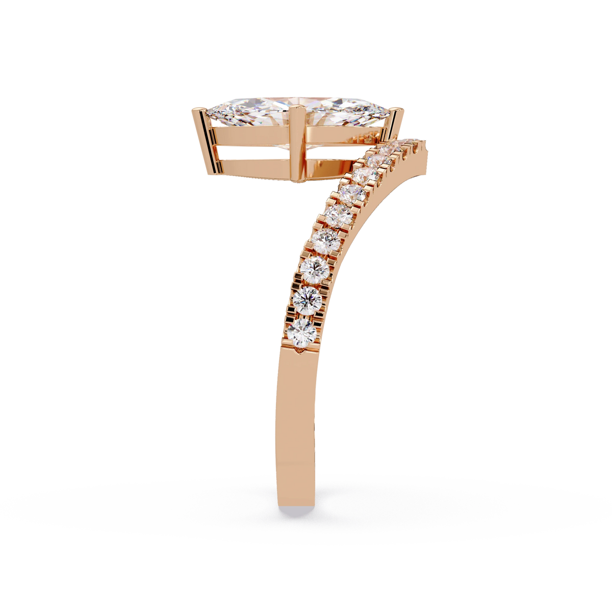 Marquise Cut Lab Grown Diamond Chevron Engagement Ring Rose Gold V Shaped Pavé Bridal Ring