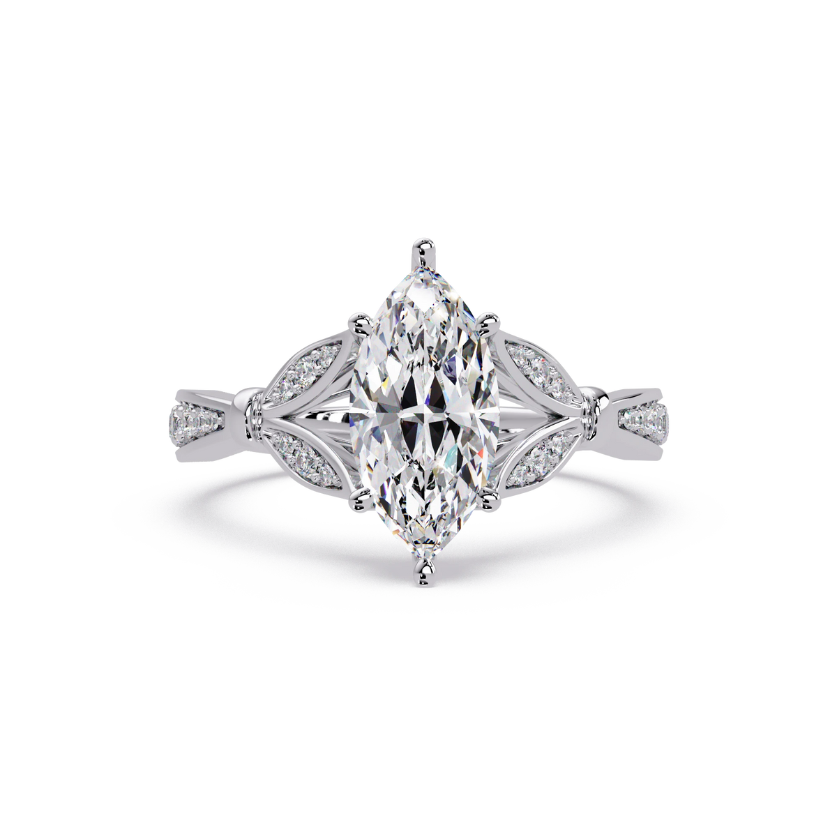 Marquise Diamond Leaf Engagement Ring Rose Gold Nature Inspired Pavé Bridal Ring