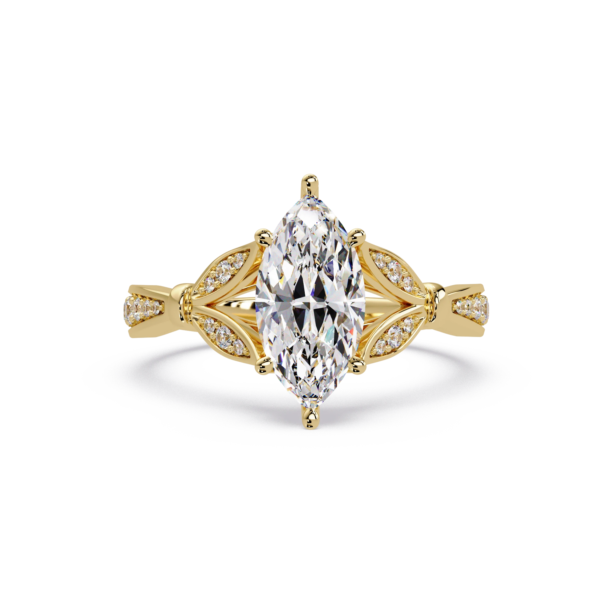 Marquise Diamond Leaf Engagement Ring Rose Gold Nature Inspired Pavé Bridal Ring