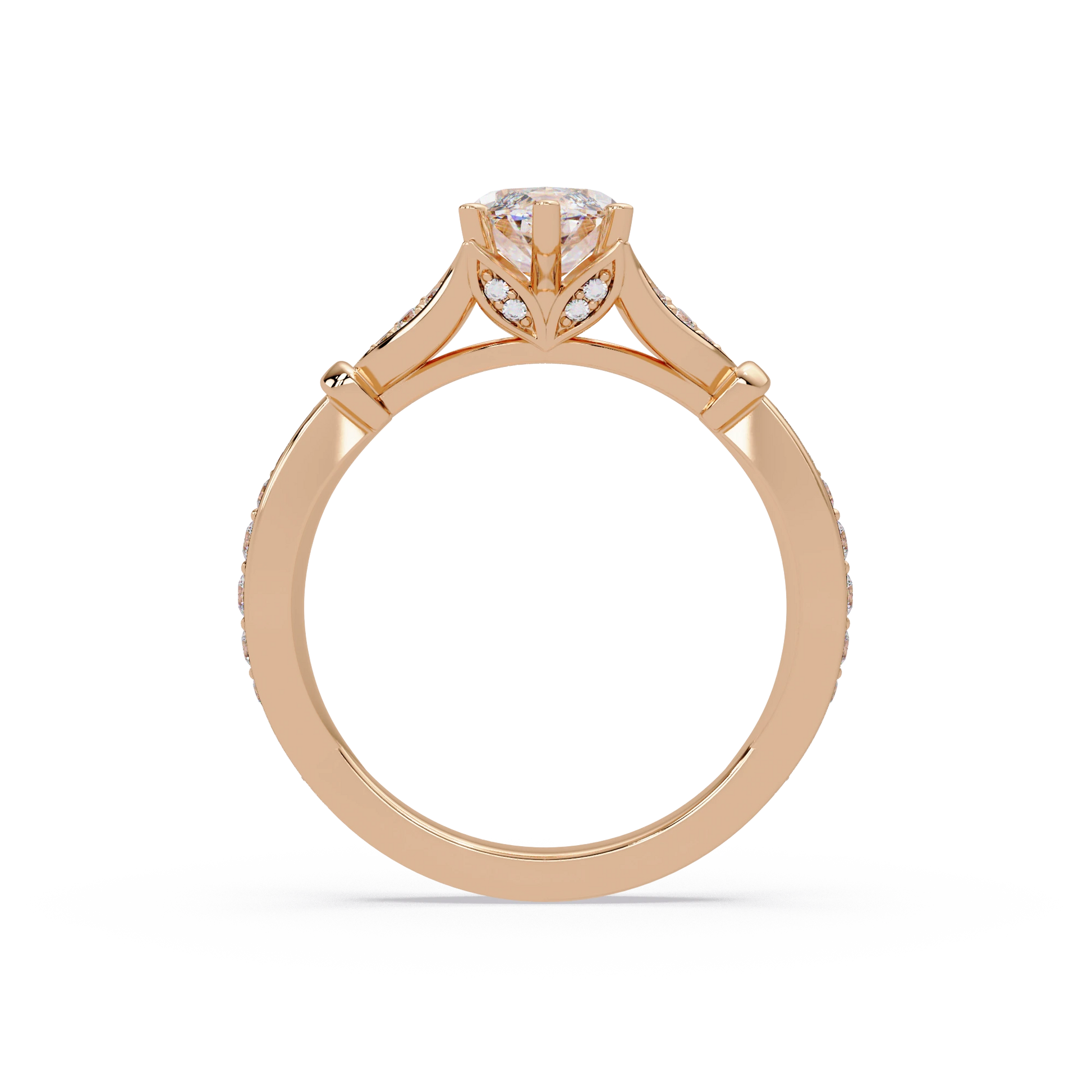 Marquise Diamond Leaf Engagement Ring Rose Gold Nature Inspired Pavé Bridal Ring
