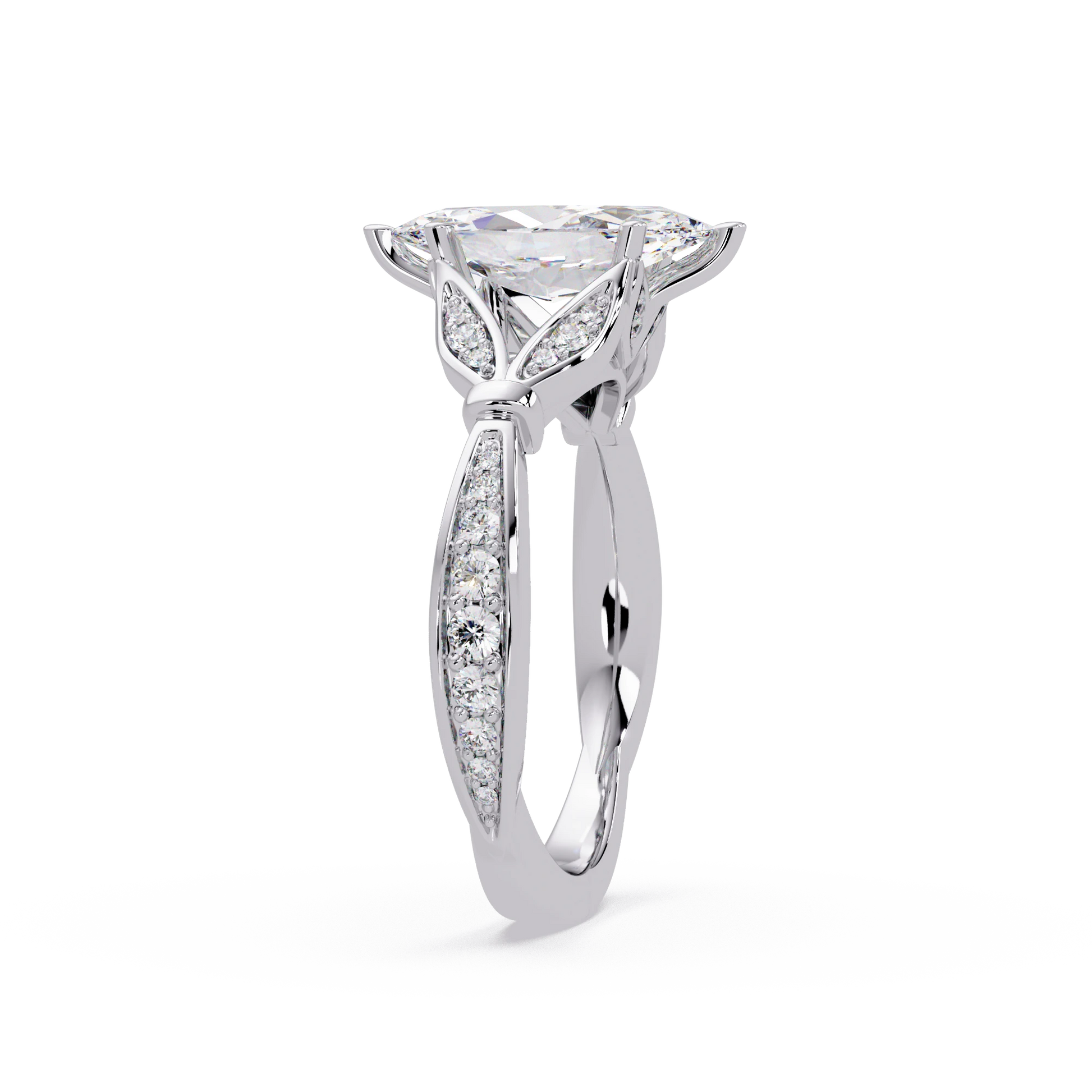 Marquise Diamond Leaf Engagement Ring Rose Gold Nature Inspired Pavé Bridal Ring