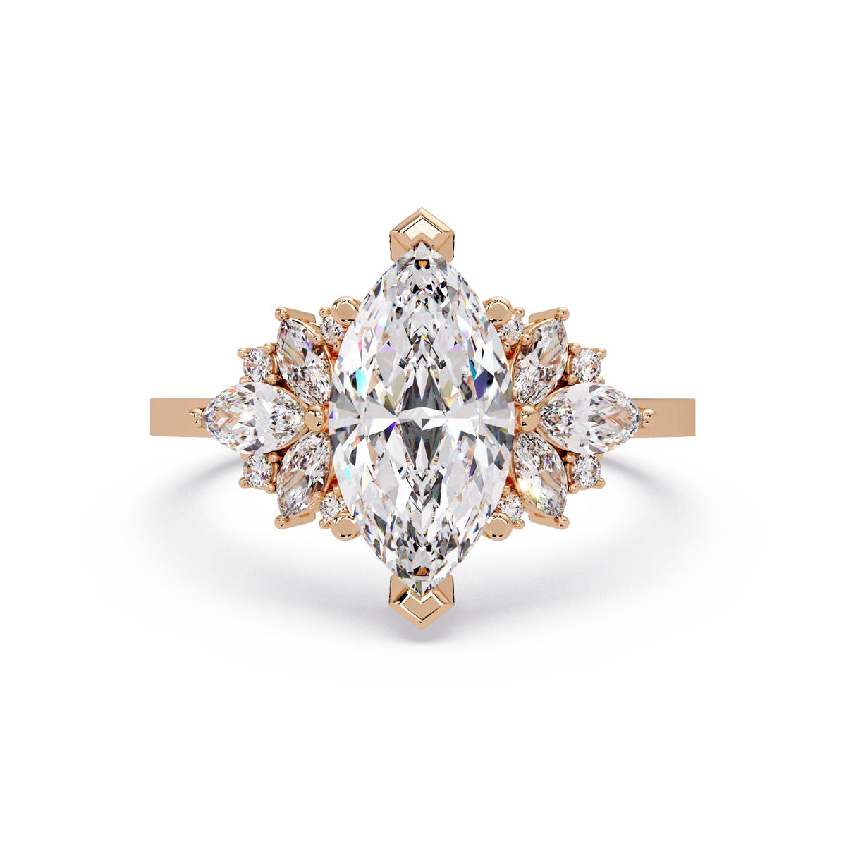 Marquise Lab Grown Diamond Engagement Ring Floral Cluster Halo Gold Ring