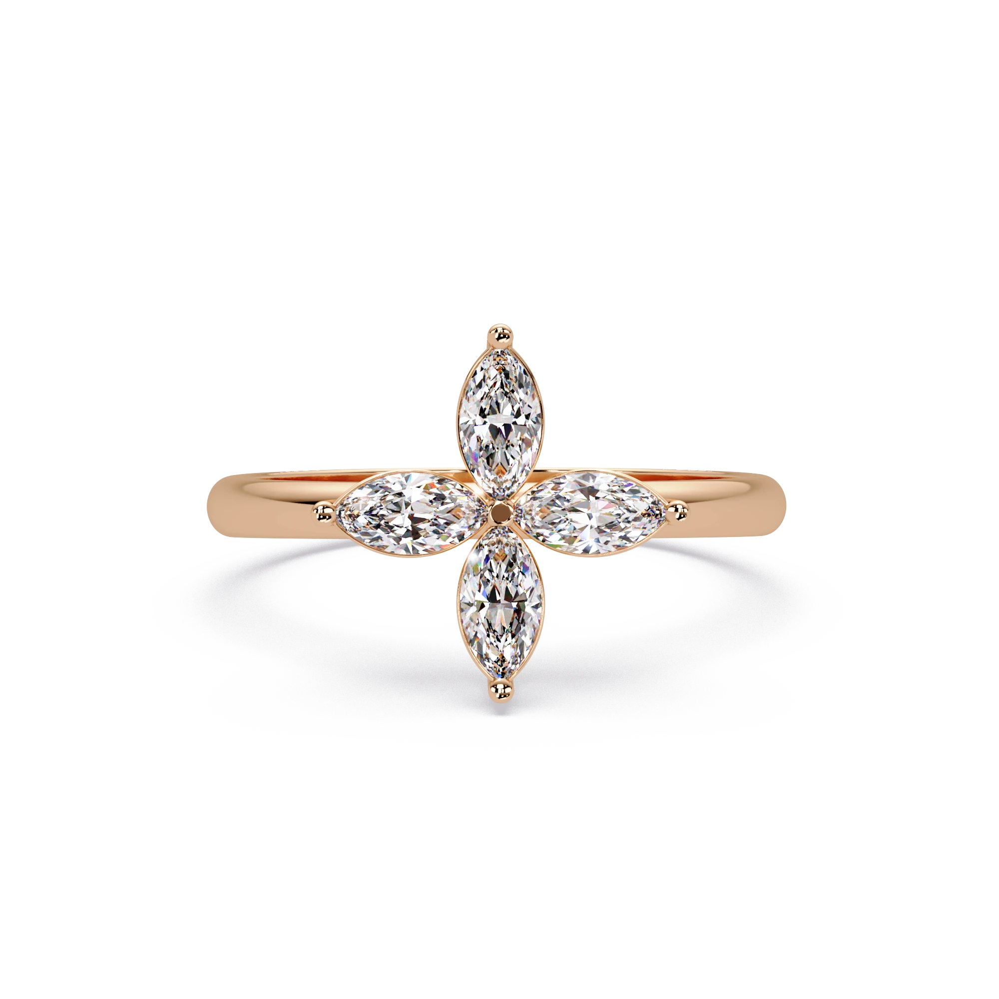 Marquise Lab Grown Diamond Floral Ring Four Petal Blossom Rose Gold Engagement Ring
