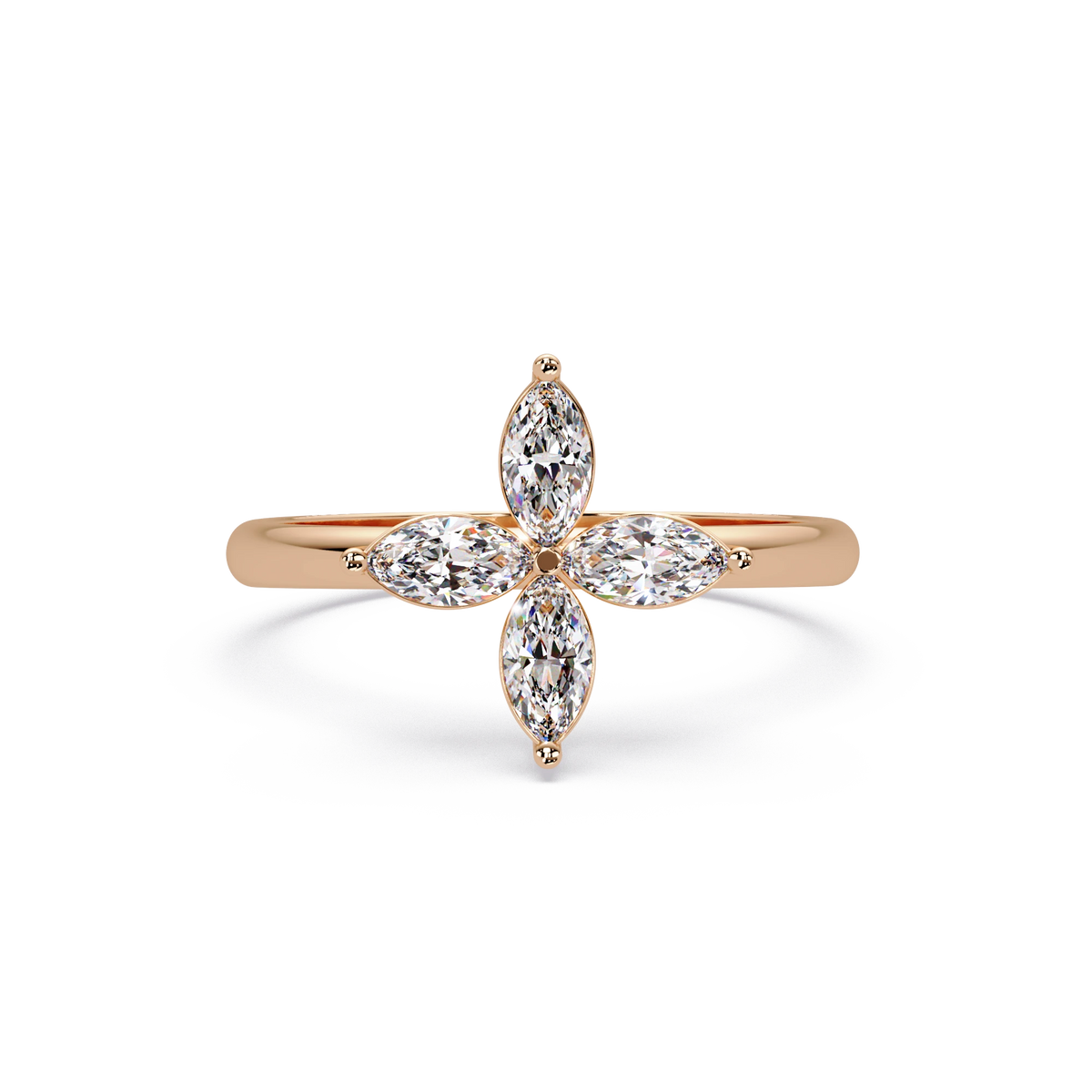 Marquise Lab Grown Diamond Floral Ring Four Petal Blossom Rose Gold Engagement Ring