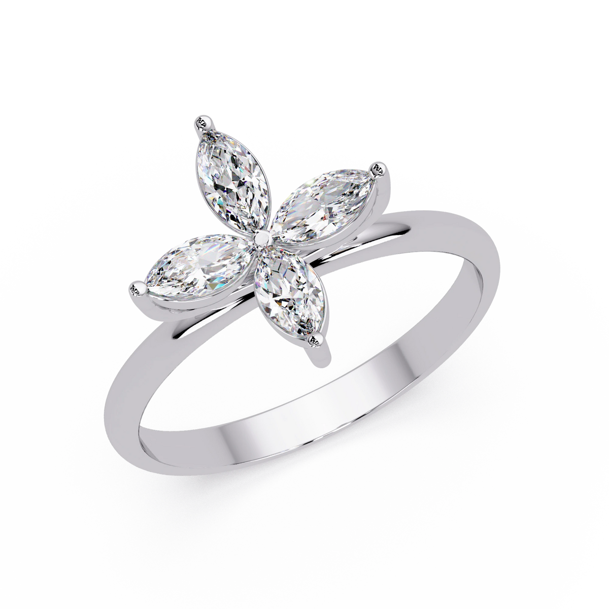 Marquise Lab Grown Diamond Floral Ring Four Petal Blossom Rose Gold Engagement Ring