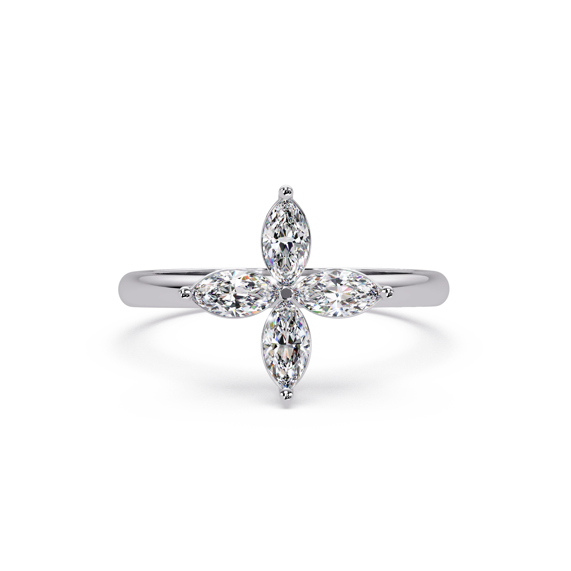 Marquise Lab Grown Diamond Floral Ring Four Petal Blossom Rose Gold Engagement Ring