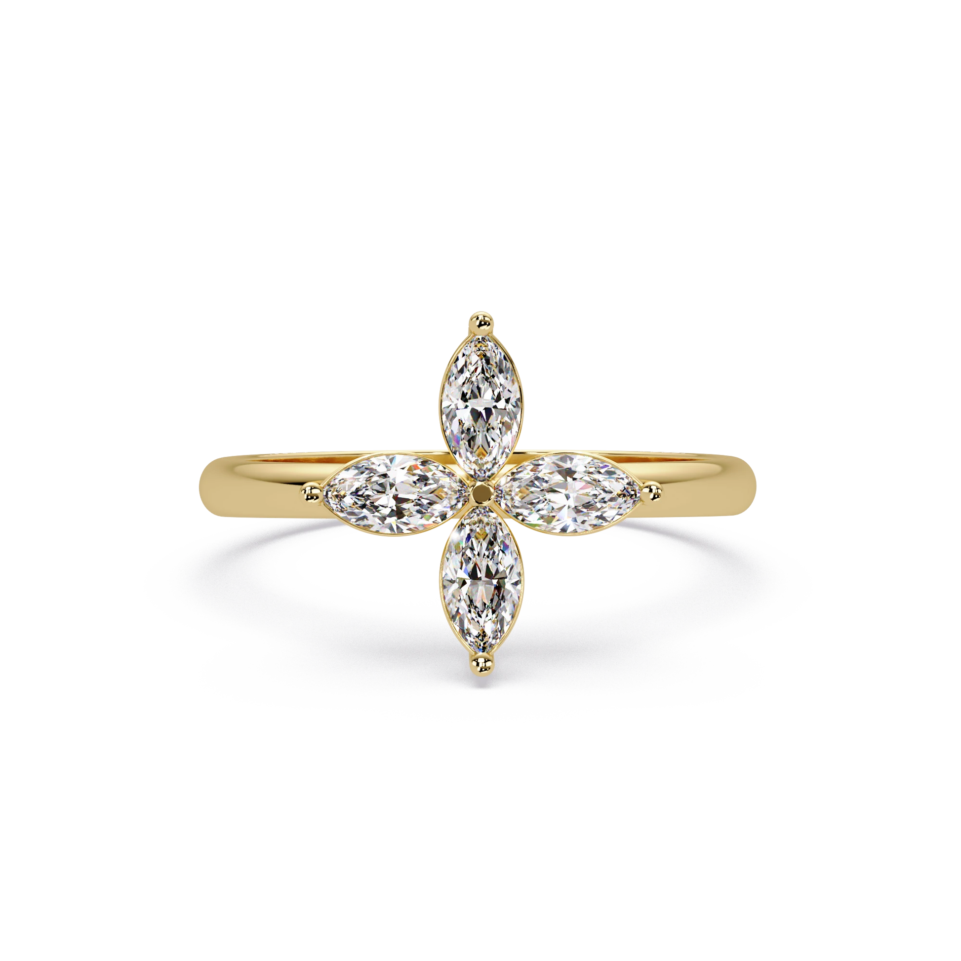 Marquise Lab Grown Diamond Floral Ring Four Petal Blossom Rose Gold Engagement Ring