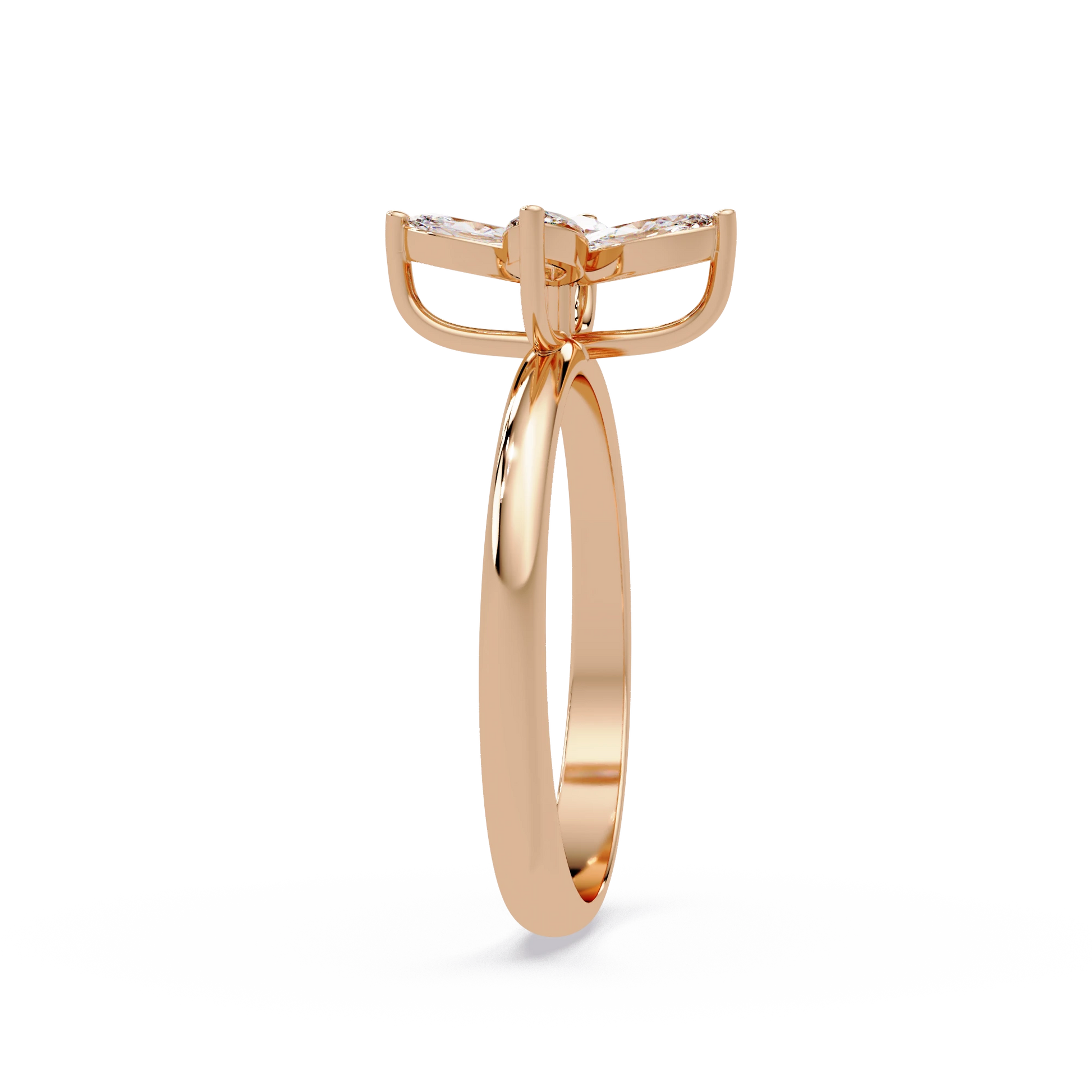 Marquise Lab Grown Diamond Floral Ring Four Petal Blossom Rose Gold Engagement Ring