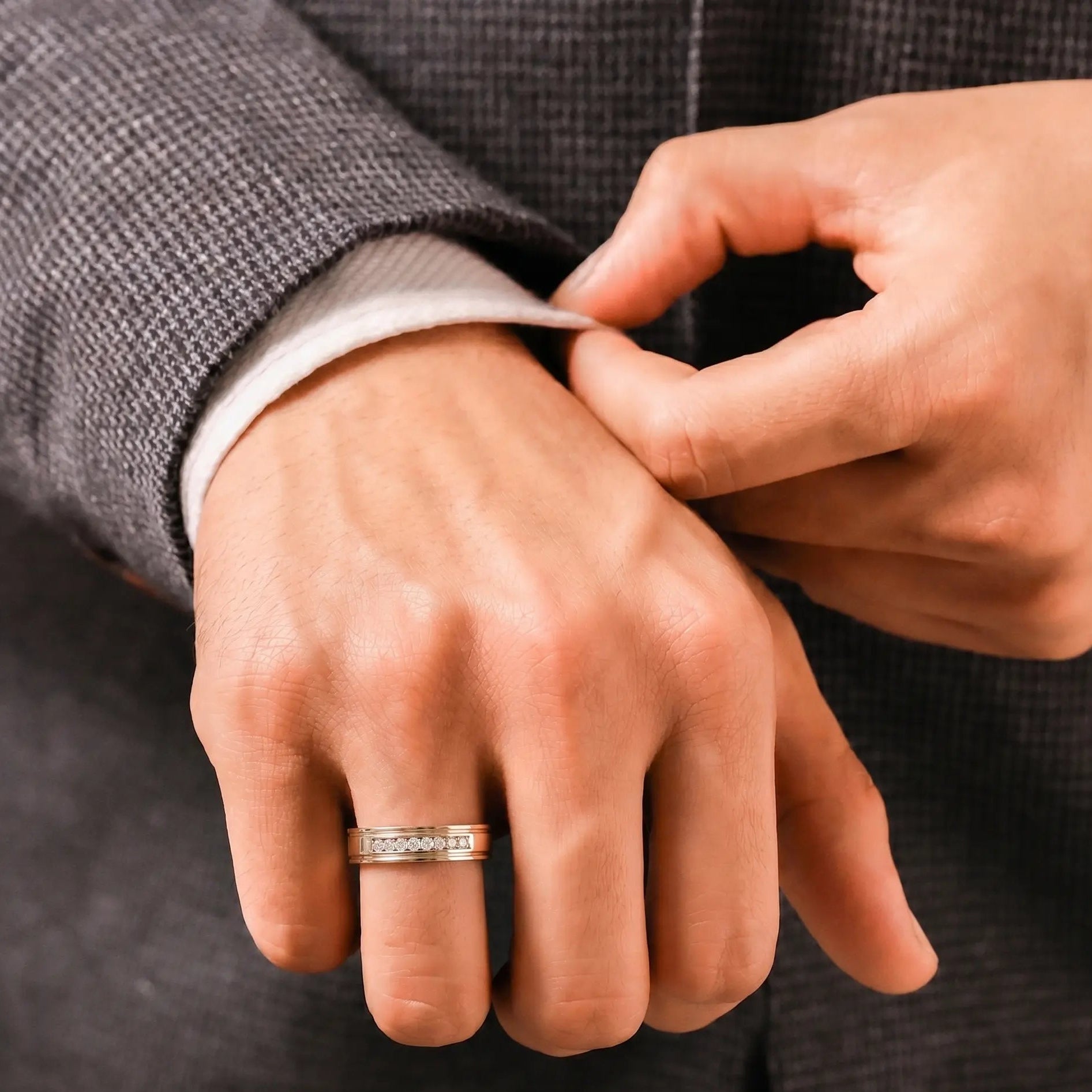 Men's Moissanite Wedding Band Channel Set Moissanite Ring Classic Gold Wedding Ring for Men
