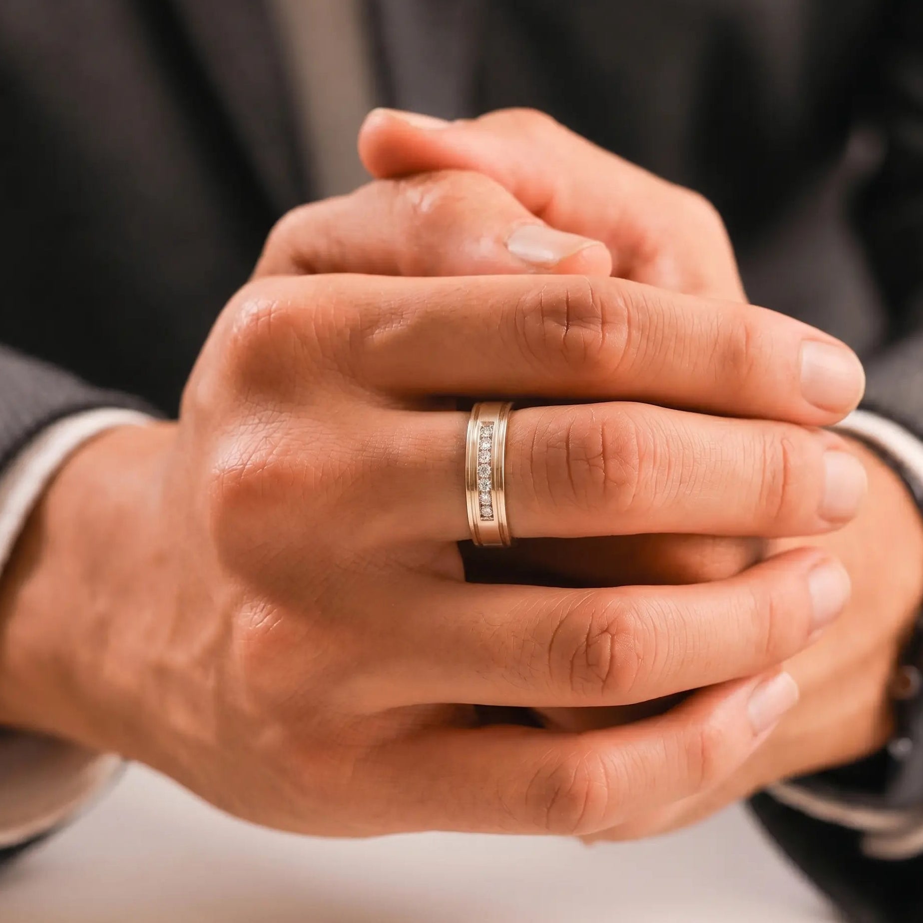 Men's Moissanite Wedding Band Channel Set Moissanite Ring Classic Gold Wedding Ring for Men