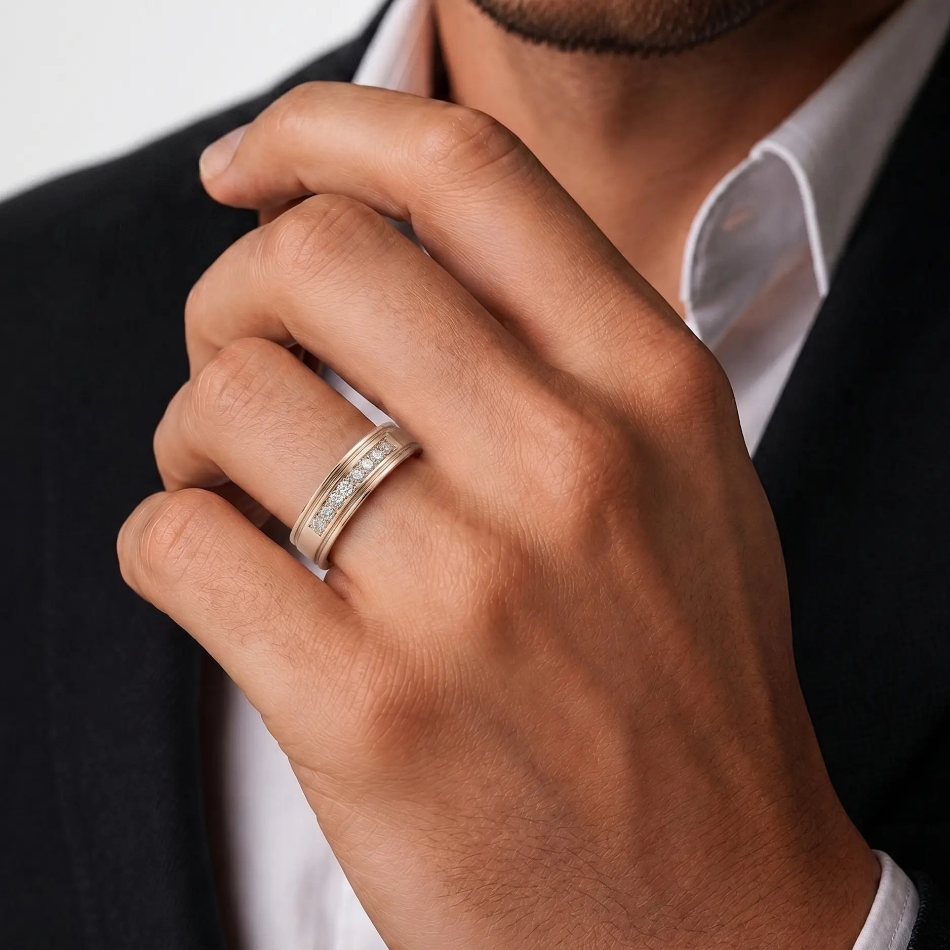 Men's Moissanite Wedding Band Channel Set Moissanite Ring Classic Gold Wedding Ring for Men