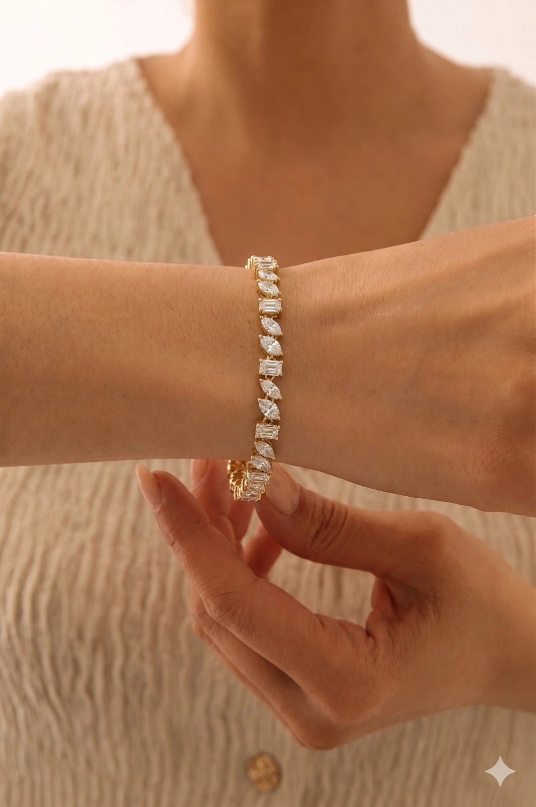 Mix Cut Moissanite Tennis Bracelet – Elegant Mixed Shape Diamond Alternative Bracelet for Women