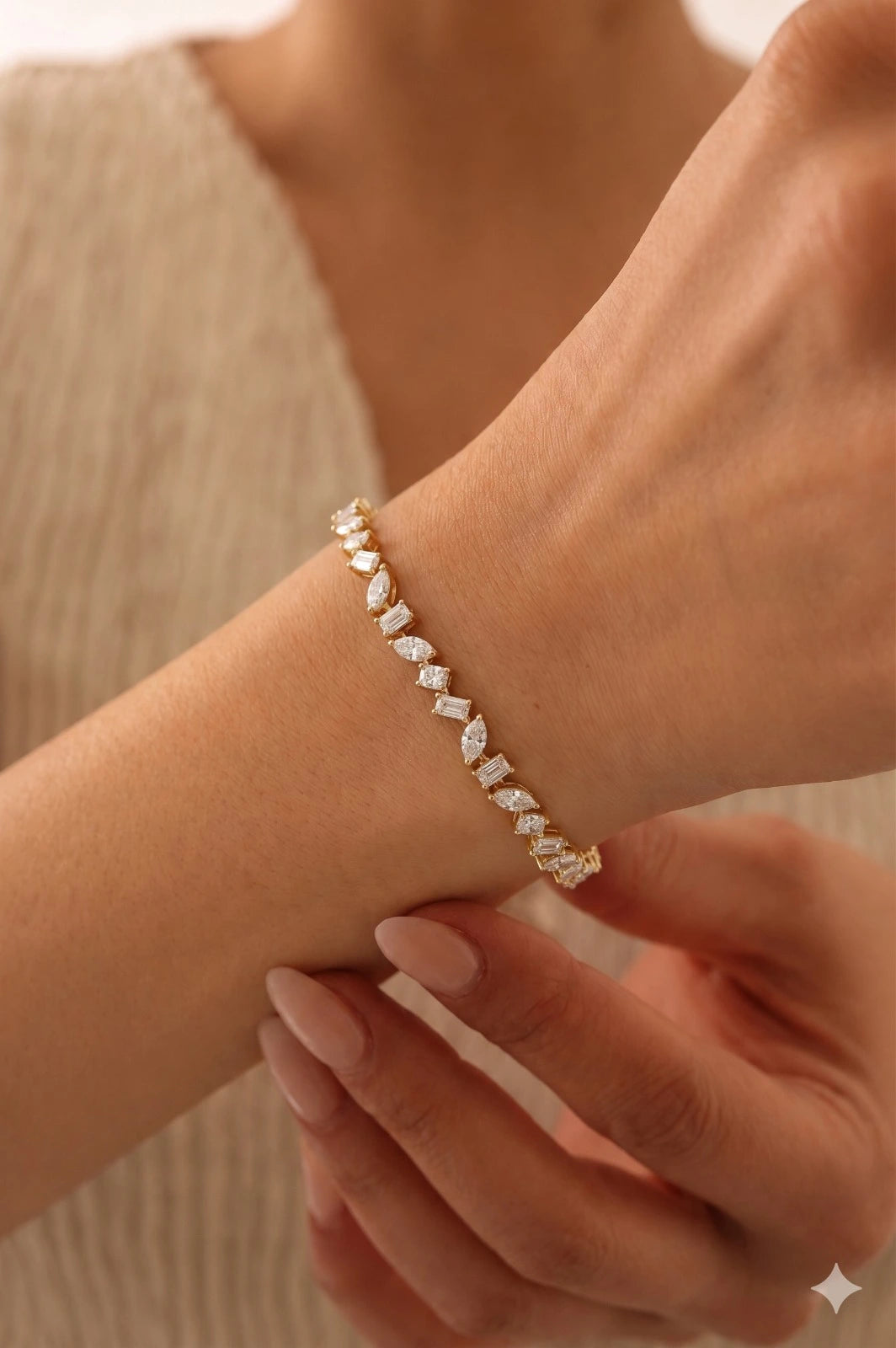 Mix Cut Moissanite Tennis Bracelet – Elegant Mixed Shape Diamond Alternative Bracelet for Women