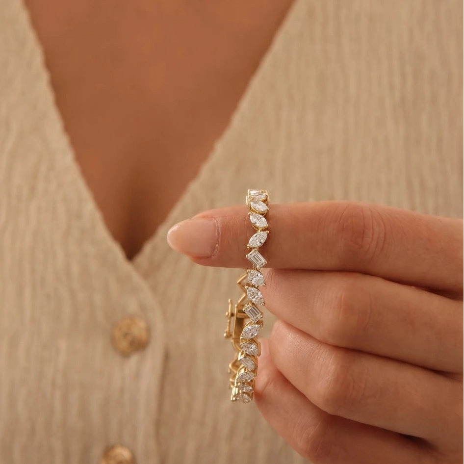 Mix Cut Moissanite Tennis Bracelet – Elegant Mixed Shape Diamond Alternative Bracelet for Women