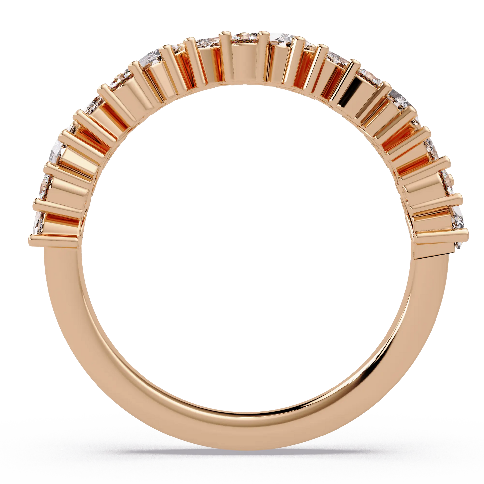 Mixed Cut Diamond Eternity Wedding Band & Marquise, Emerald & Round Diamond Anniversary Ring