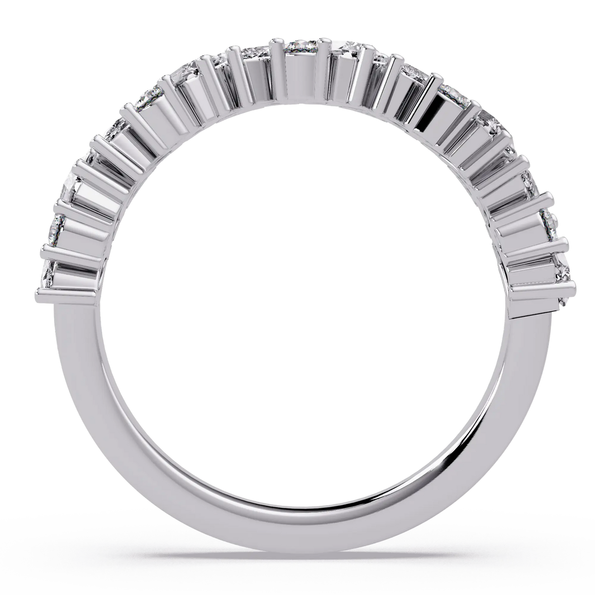 Mixed Cut Diamond Eternity Wedding Band & Marquise, Emerald & Round Diamond Anniversary Ring