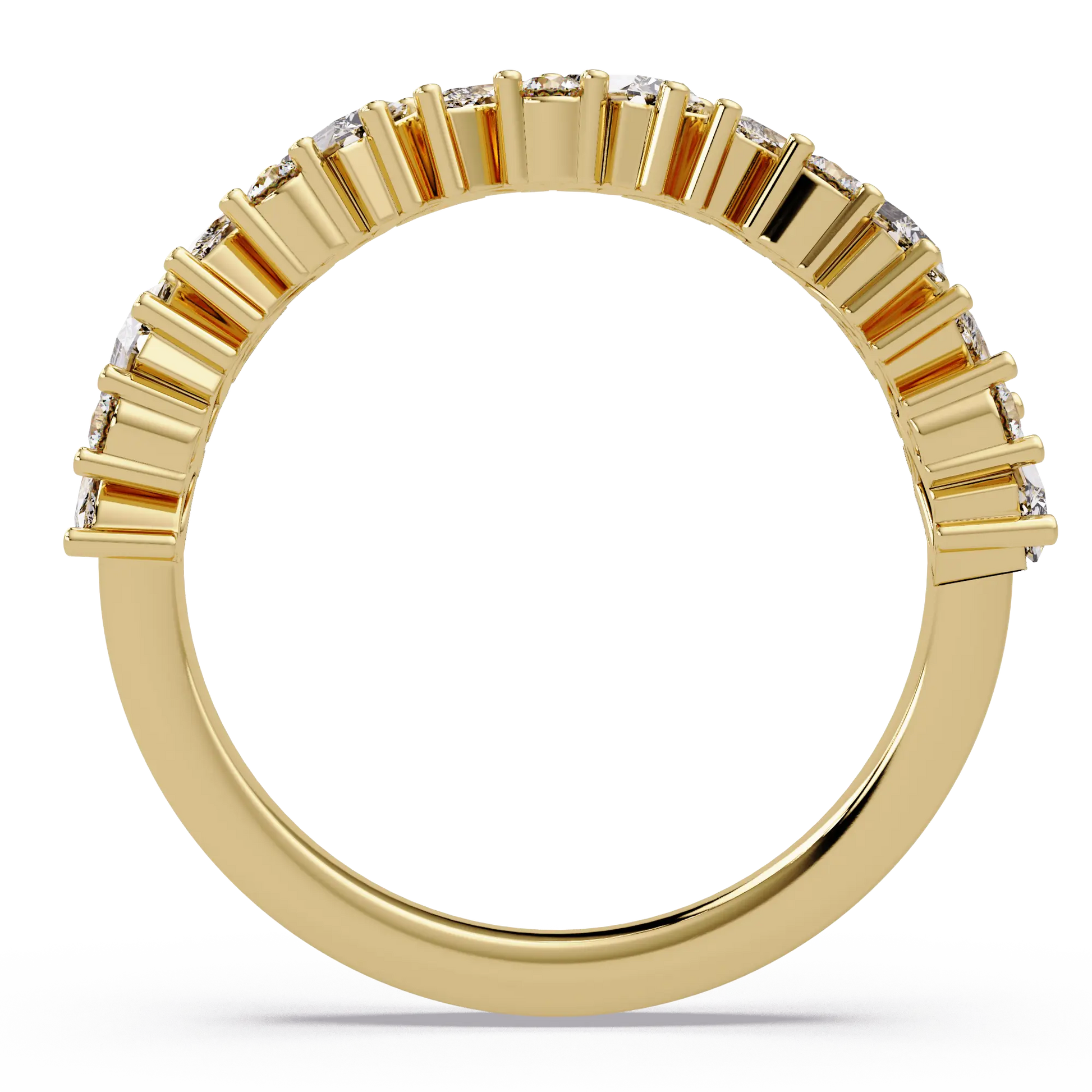 Mixed Cut Diamond Eternity Wedding Band & Marquise, Emerald & Round Diamond Anniversary Ring
