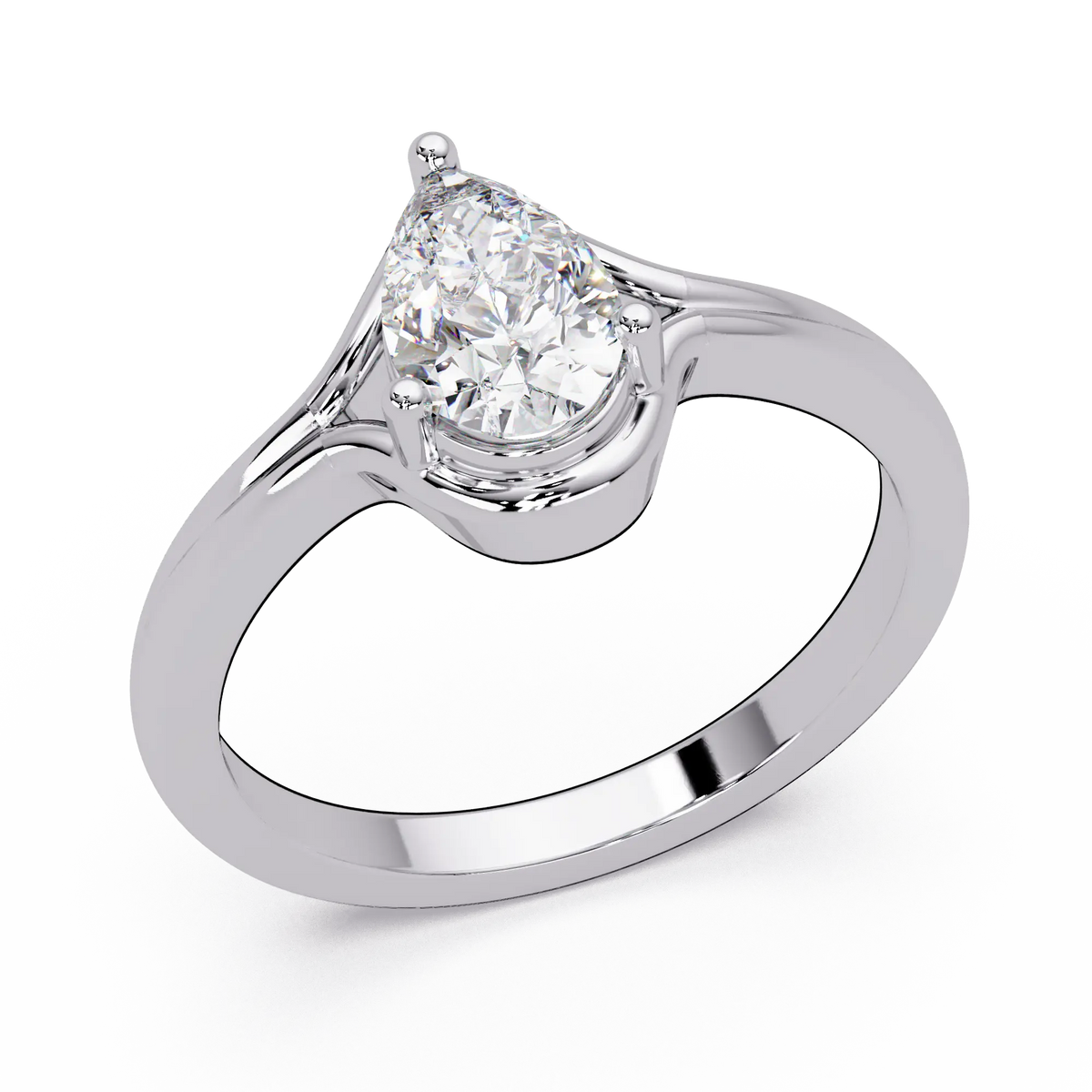 Modern Pear Lab Grown Diamond Engagement Ring, Semi Bezel Solitaire Ring, Elegant Bridal Jewelry