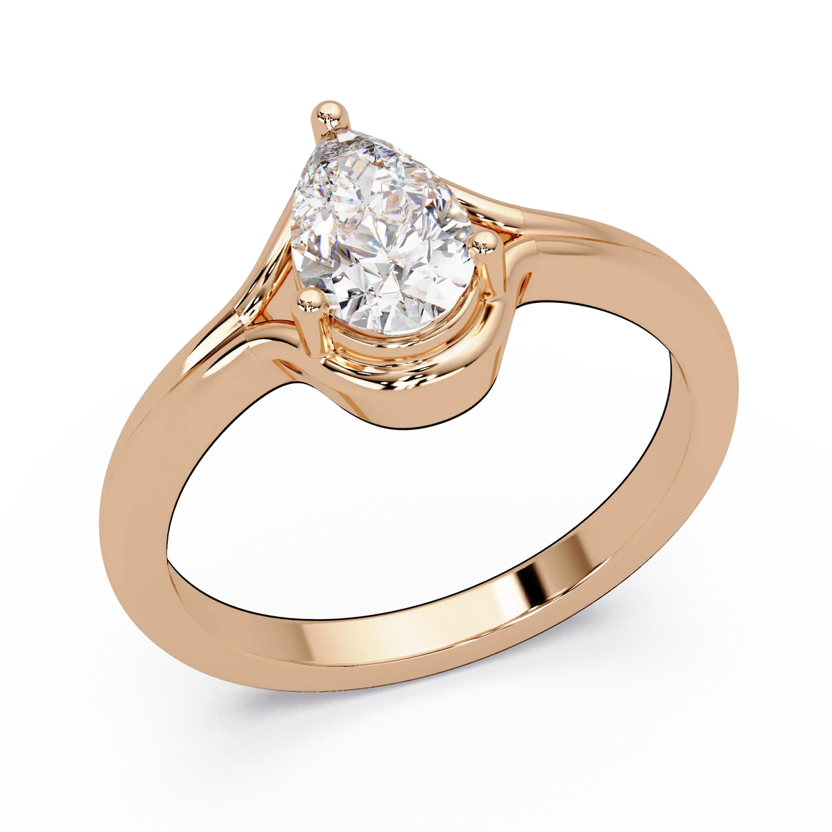 Modern Pear Lab Grown Diamond Engagement Ring, Semi Bezel Solitaire Ring, Elegant Bridal Jewelry