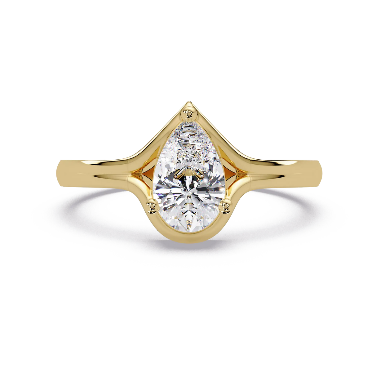 Modern Pear Lab Grown Diamond Engagement Ring, Semi Bezel Solitaire Ring, Elegant Bridal Jewelry