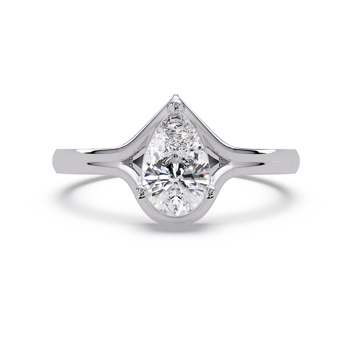 Modern Pear Lab Grown Diamond Engagement Ring, Semi Bezel Solitaire Ring, Elegant Bridal Jewelry