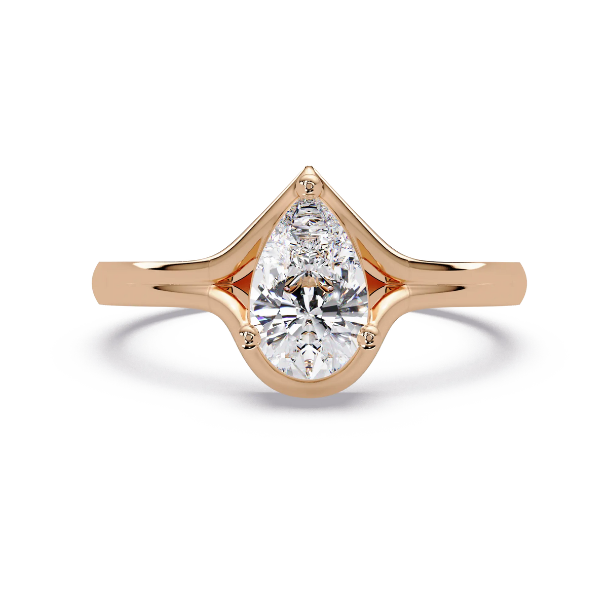 Modern Pear Lab Grown Diamond Engagement Ring, Semi Bezel Solitaire Ring, Elegant Bridal Jewelry