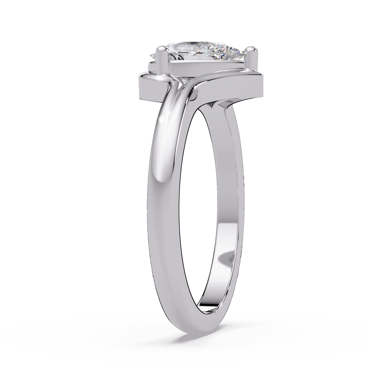 Modern Pear Lab Grown Diamond Engagement Ring, Semi Bezel Solitaire Ring, Elegant Bridal Jewelry