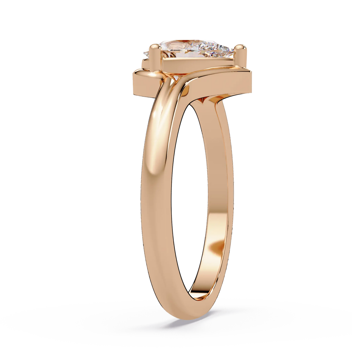Modern Pear Lab Grown Diamond Engagement Ring, Semi Bezel Solitaire Ring, Elegant Bridal Jewelry