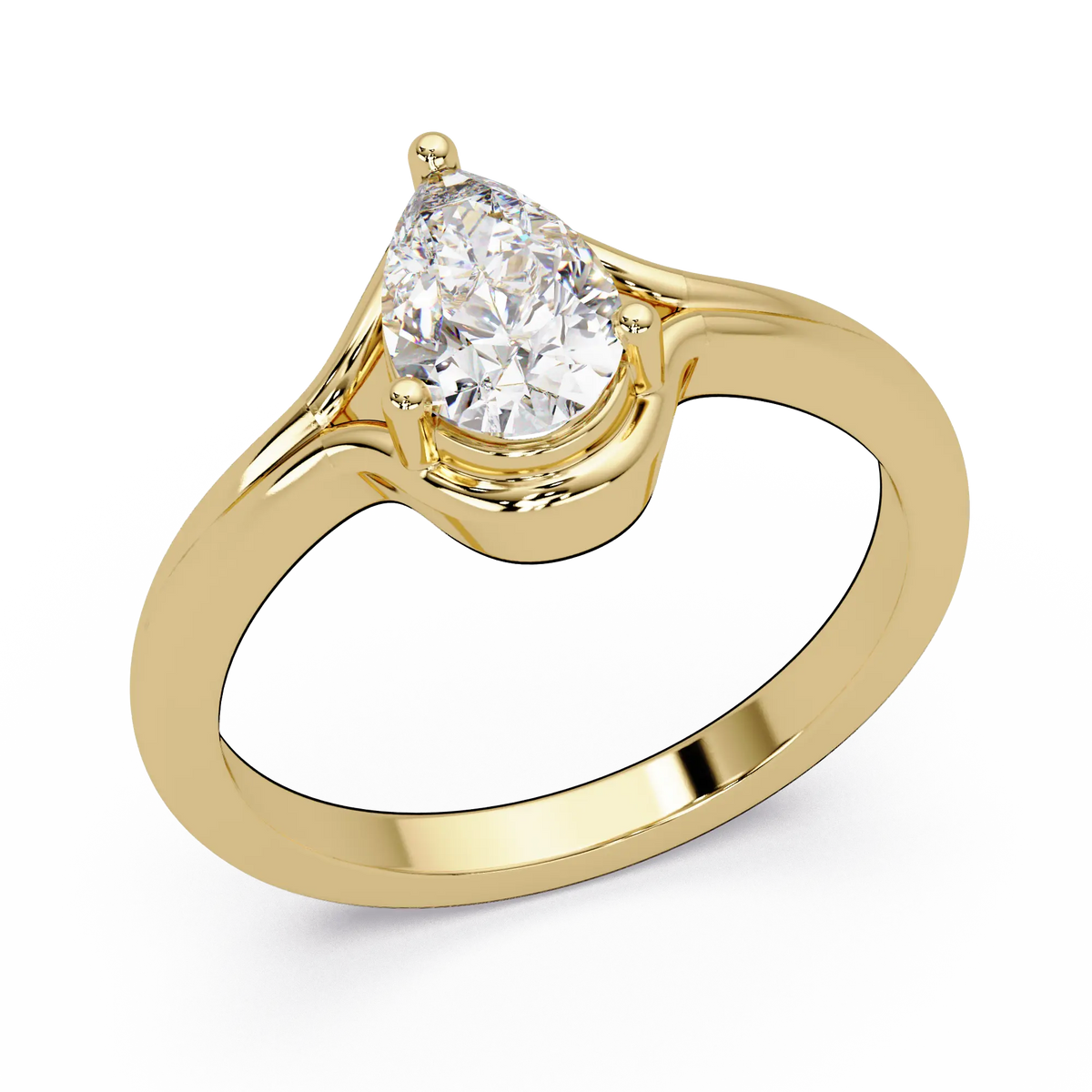 Modern Pear Lab Grown Diamond Engagement Ring, Semi Bezel Solitaire Ring, Elegant Bridal Jewelry