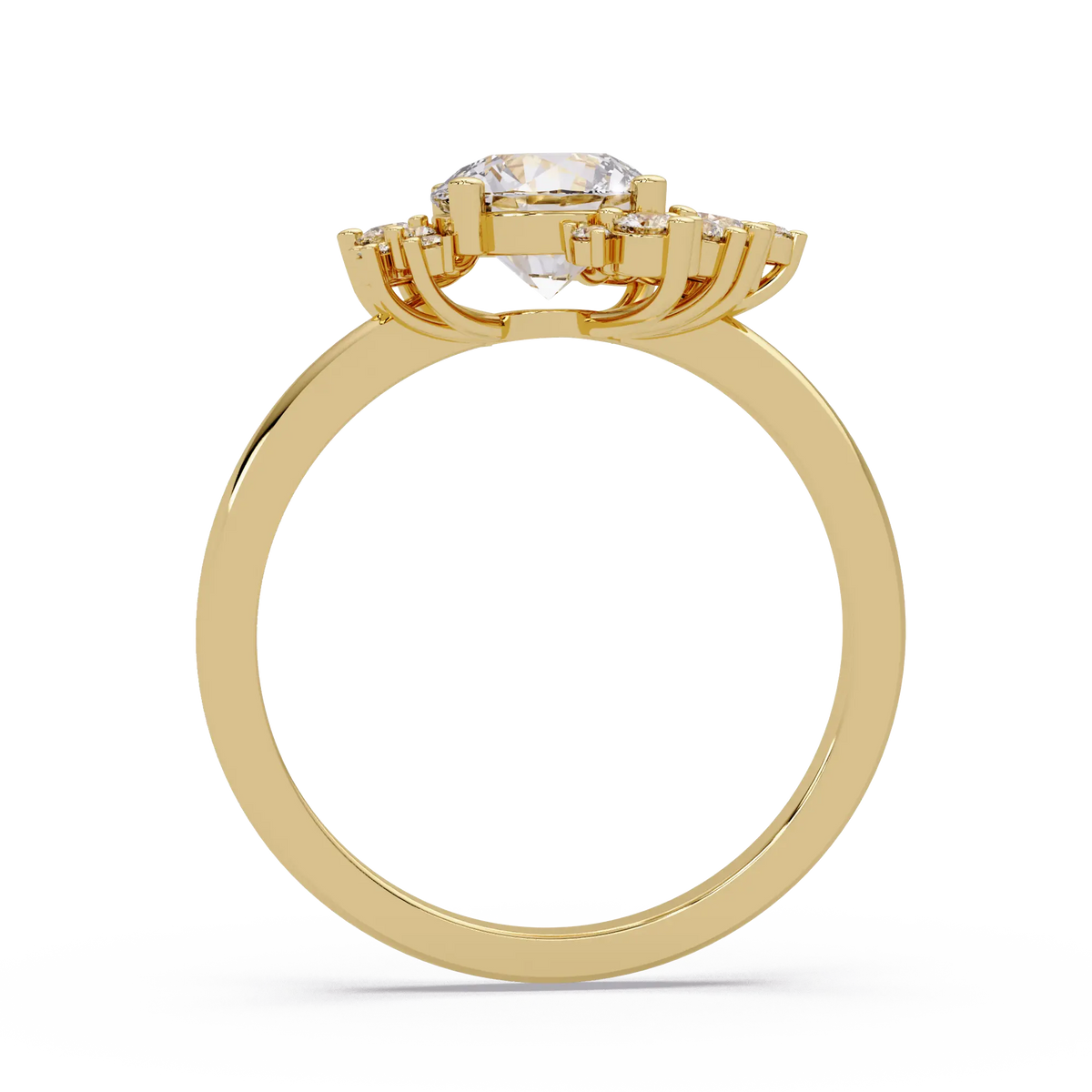 Modern Round Cut Lab Grown Diamond Engagement Ring with Statement Cluster Setting