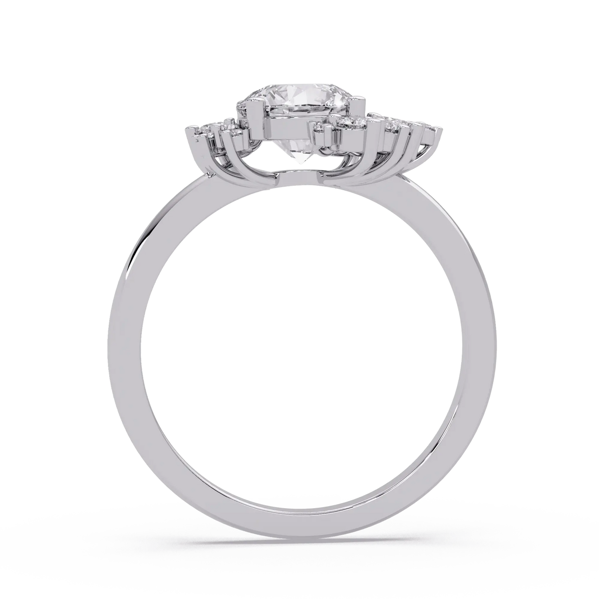 Modern Round Cut Lab Grown Diamond Engagement Ring with Statement Cluster Setting